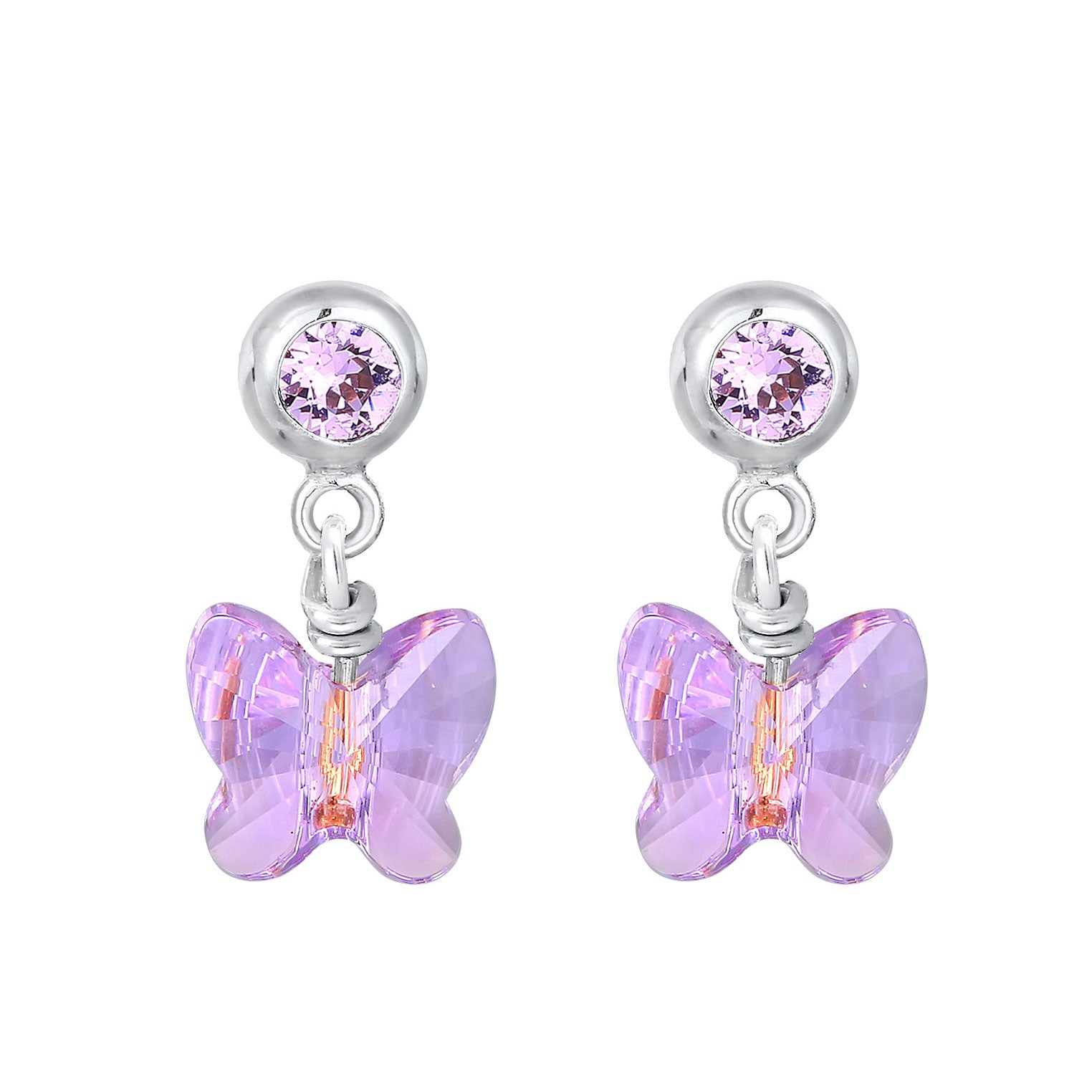 Silber - Elli | Ohrhänger Schmetterling | Kristall (Lila) | 925er Sterling Silber