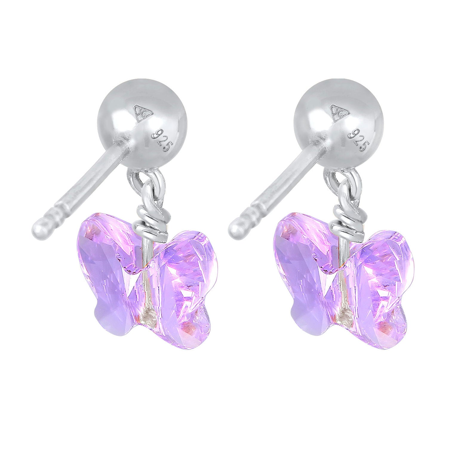 Silber - Elli | Ohrhänger Schmetterling | Kristall (Lila) | 925er Sterling Silber