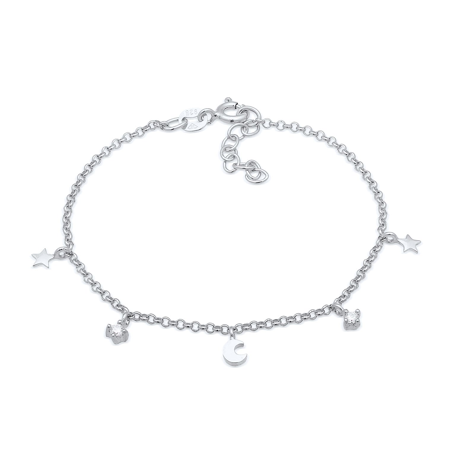 Silber - Elli | Armband Mond Stern | Kristall (Weiß) | 925er Sterling Silber Vergoldet