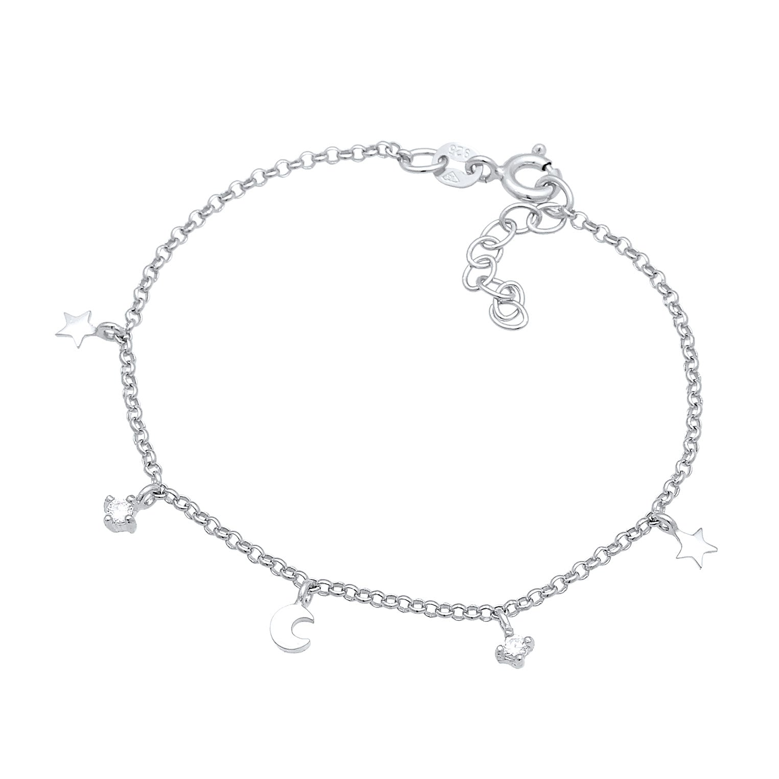 Silber - Elli | Armband Mond Stern | Kristall (Weiß) | 925er Sterling Silber Vergoldet