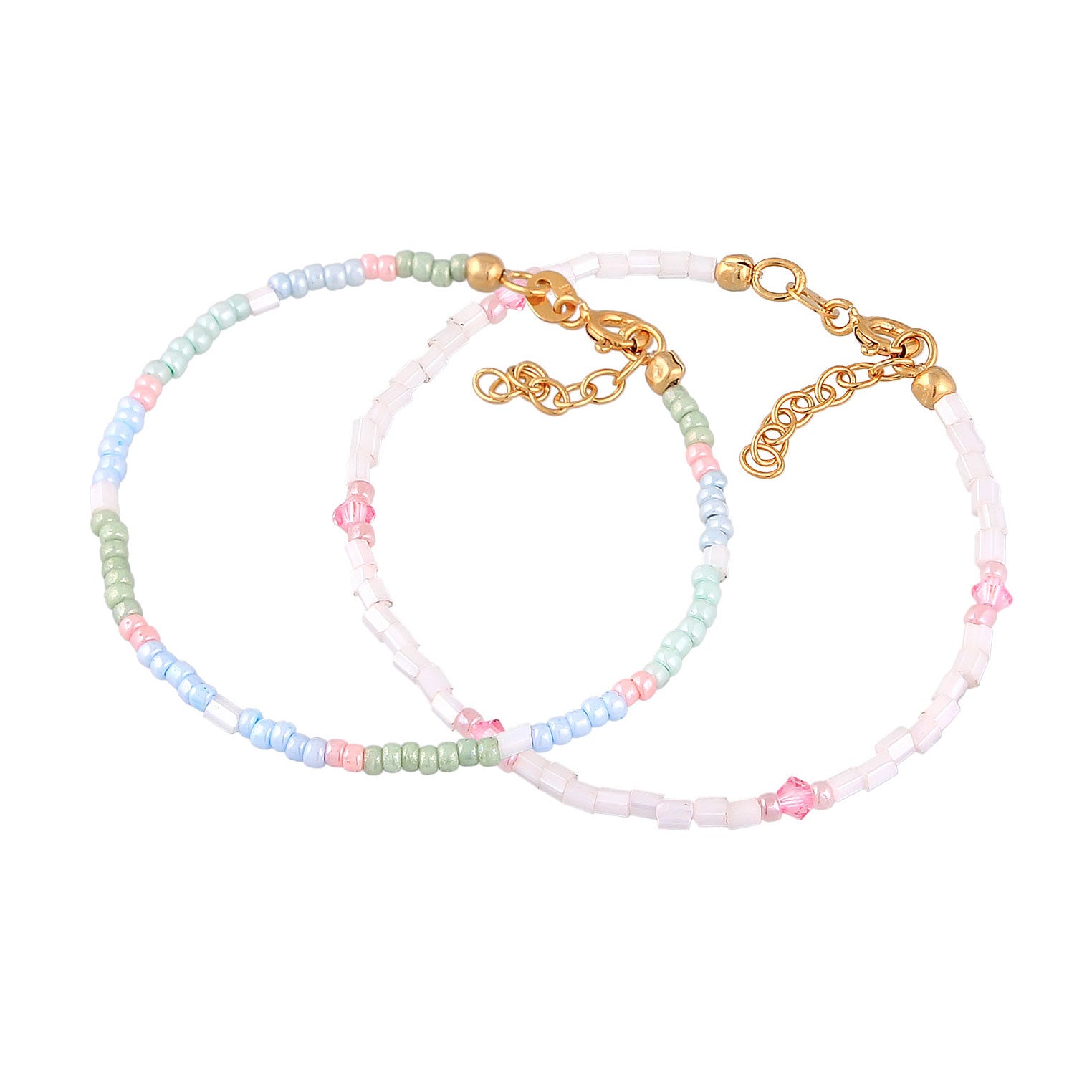 Gold - Elli | Armbandset Glasperlen | 925er Sterling Silber Vergoldet