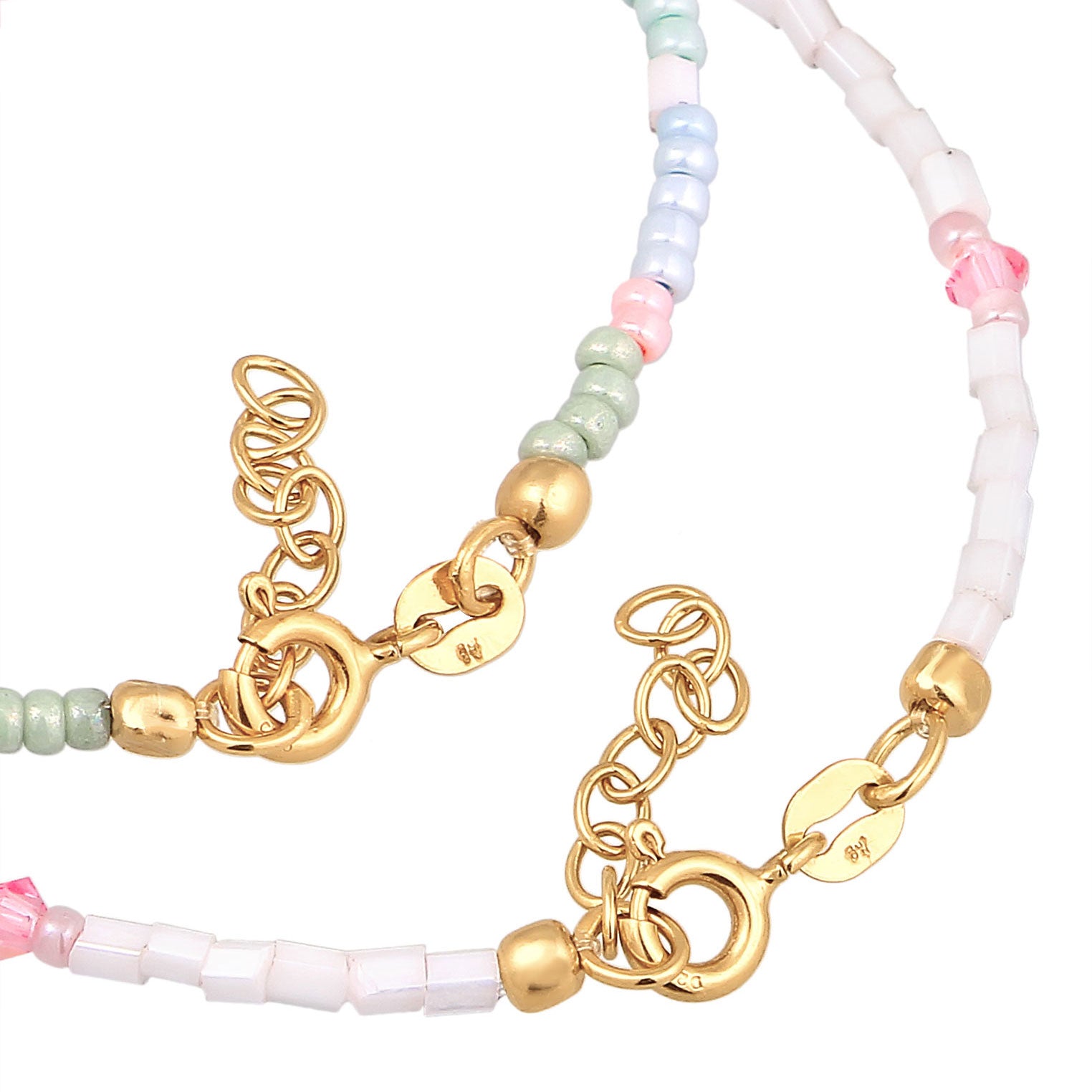 Gold - Elli | Armbandset Glasperlen | 925er Sterling Silber Vergoldet
