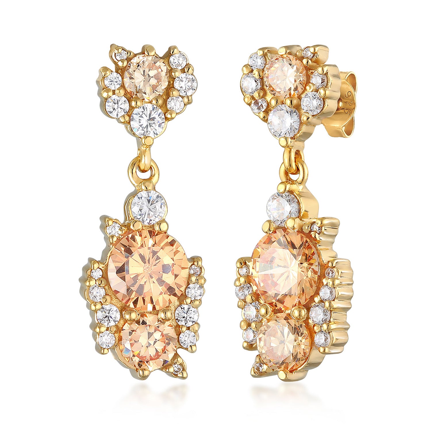 Gold - Elli PREMIUM | Ohrhänger Statement | Zirkonia (Weiß) | 925er Sterling Silber
