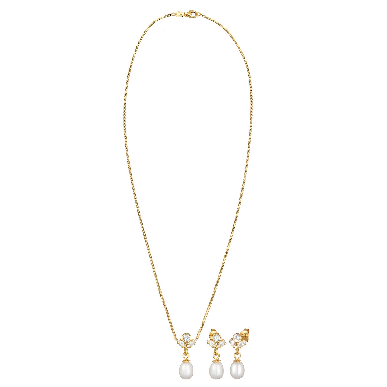 Gold - Elli PREMIUM | Schmuckset | Süßwasserperlen, Zirkonia (Weiß) | 925er Sterling Silber