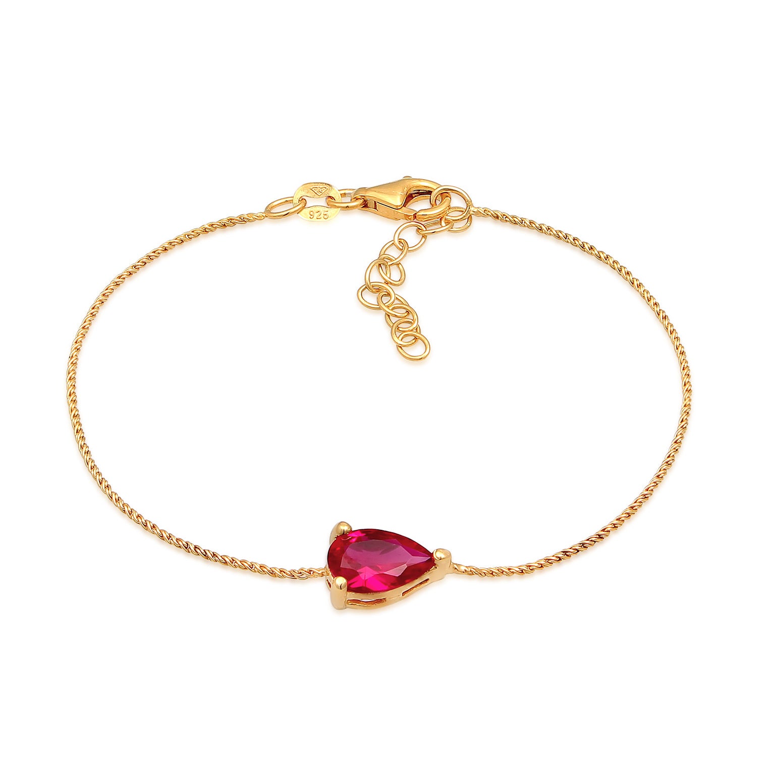 Gold - Elli | Armband Solitär | Synth. Rubin (Rot) | 925er Sterling Silber Vergoldet