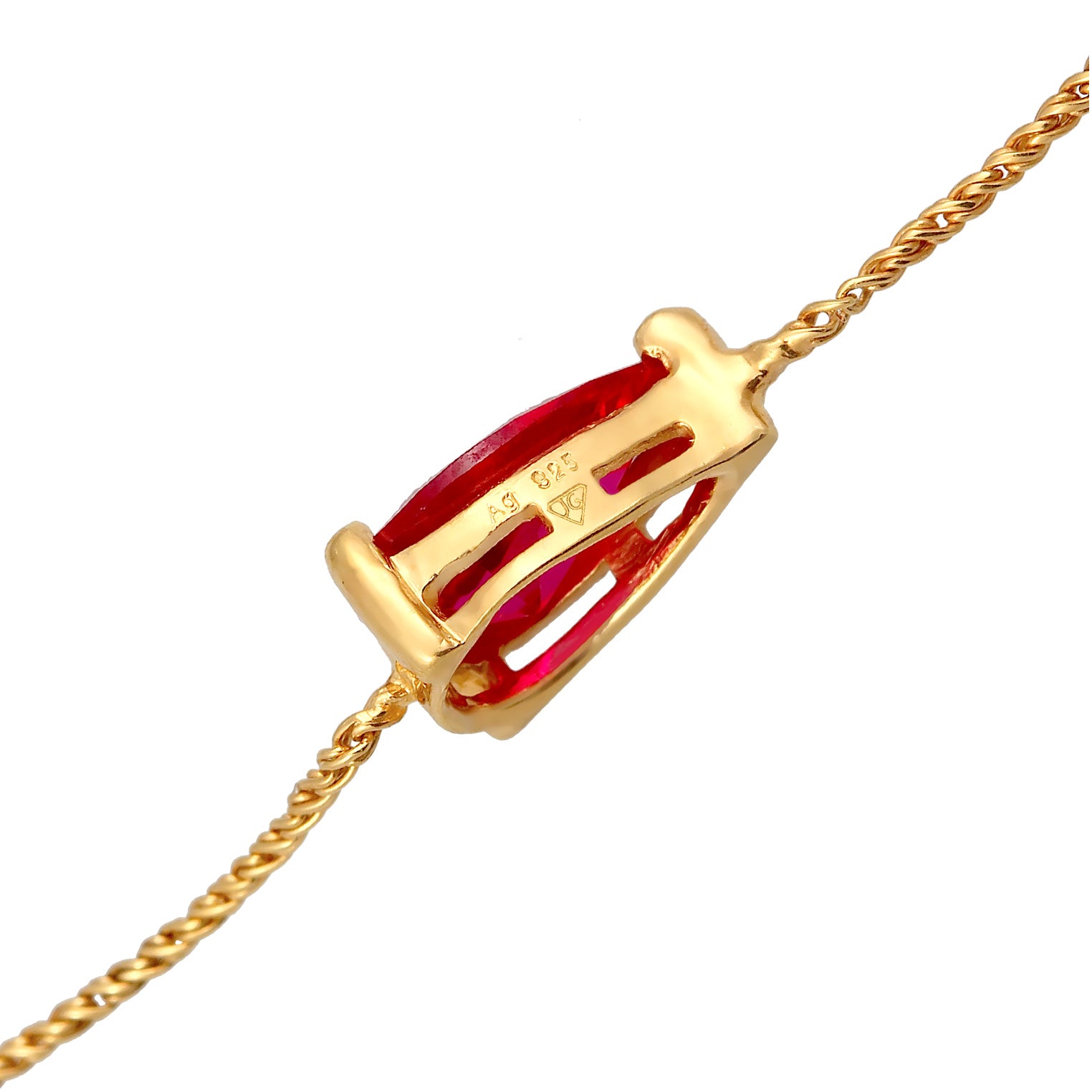 Gold - Elli | Armband Solitär | Synth. Rubin (Rot) | 925er Sterling Silber Vergoldet