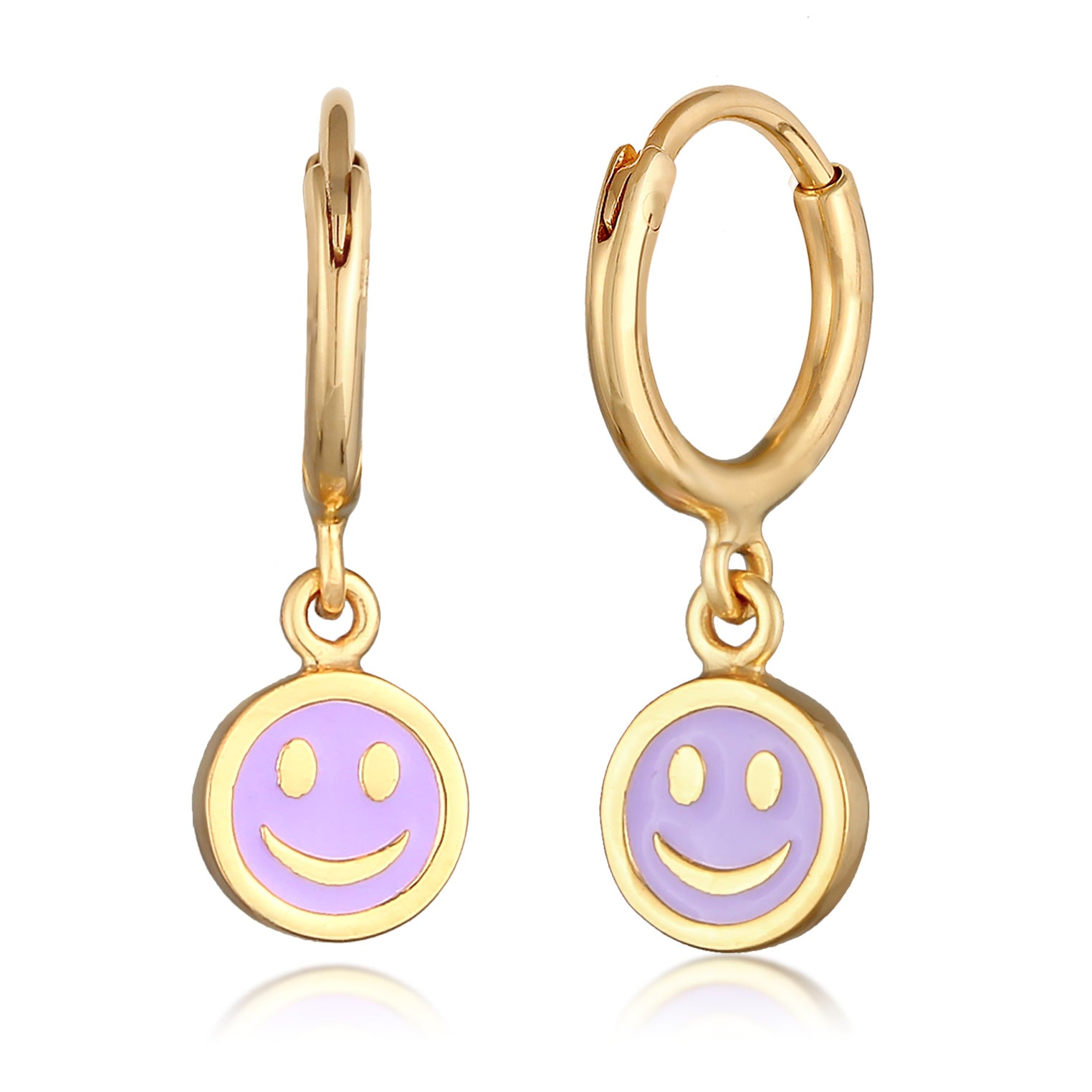 Gold - Elli | Creolen mit Smiling Face Anhänger | Emaille | 925er Sterling Silber
