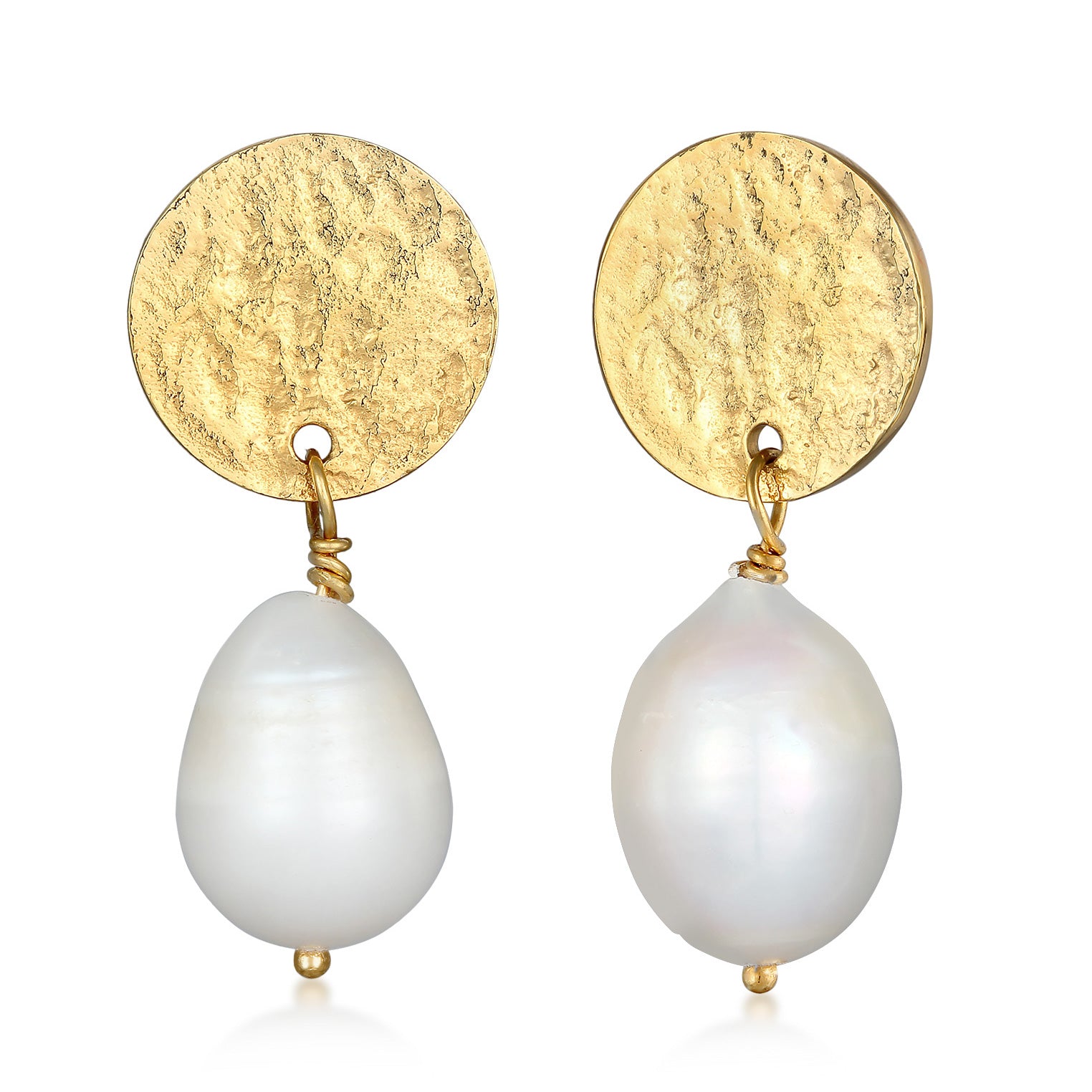 Gold - Elli PREMIUM | Ohrhänger Plättchen Organic | Süßwasserperle | 925er Sterling Silber