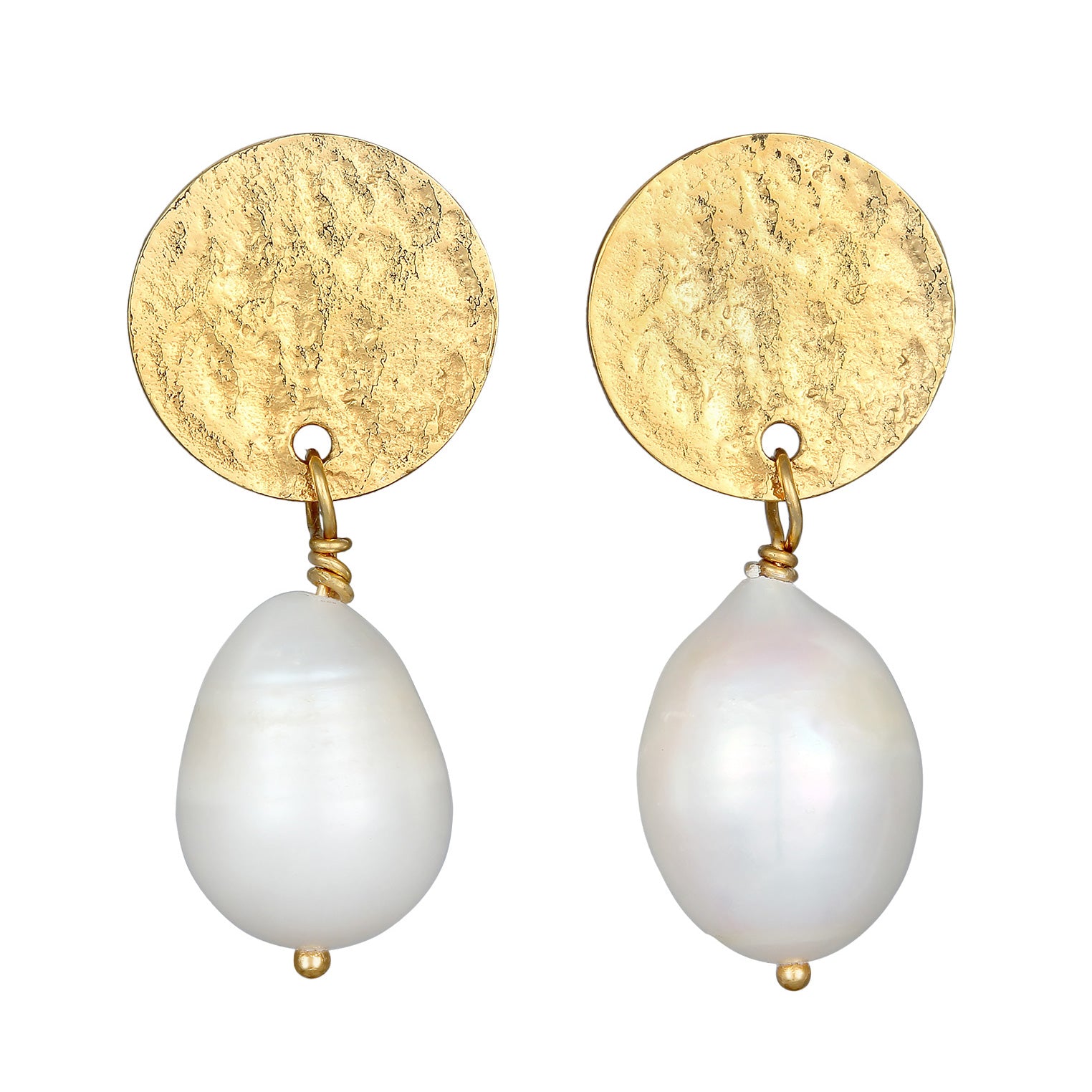 Gold - Elli PREMIUM | Ohrhänger Plättchen Organic | Süßwasserperle | 925er Sterling Silber
