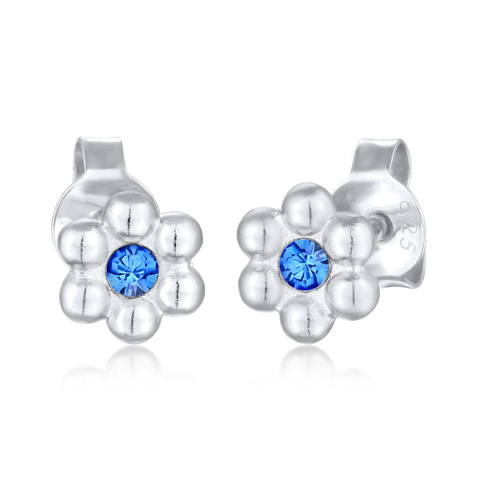 Silber - Elli | Ohrstecker Blume | Kristall (Blau) | 925er Sterling Silber