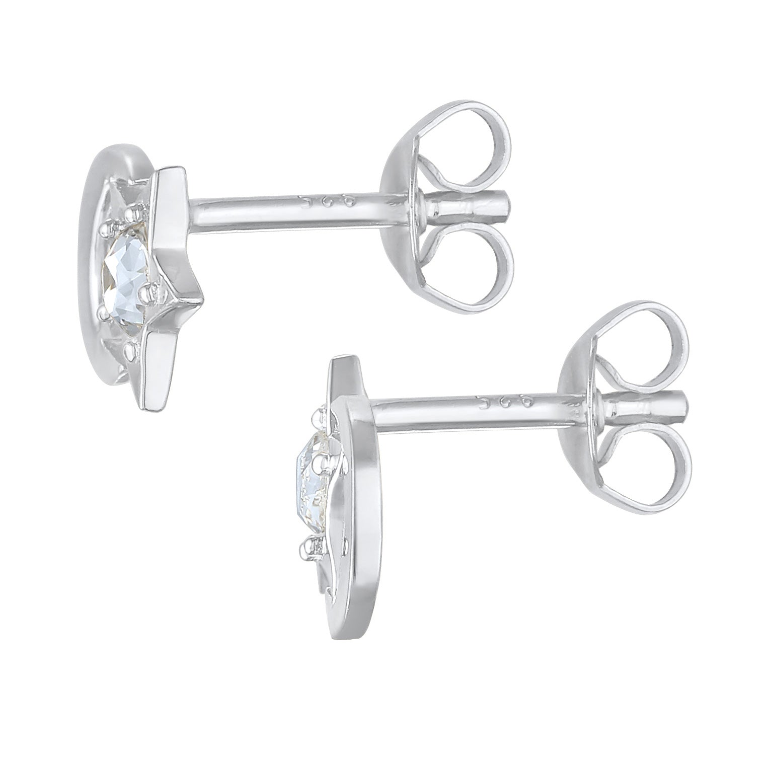 Silber - Elli | Ohrstecker Halbmond Stern | Kristall (Weiß) | 925er Sterling Silber