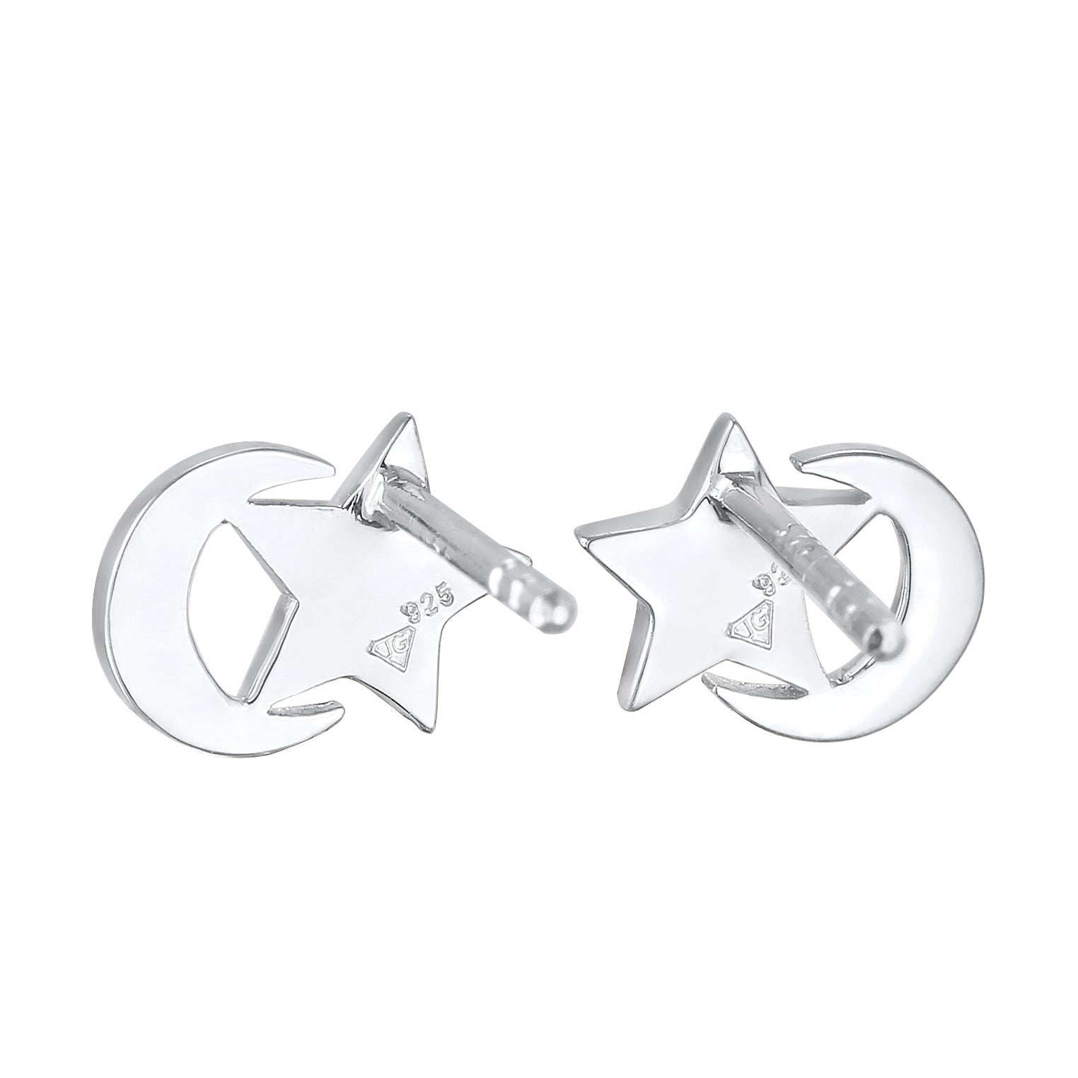 Silber - Elli | Ohrstecker Halbmond Stern | Kristall (Weiß) | 925er Sterling Silber