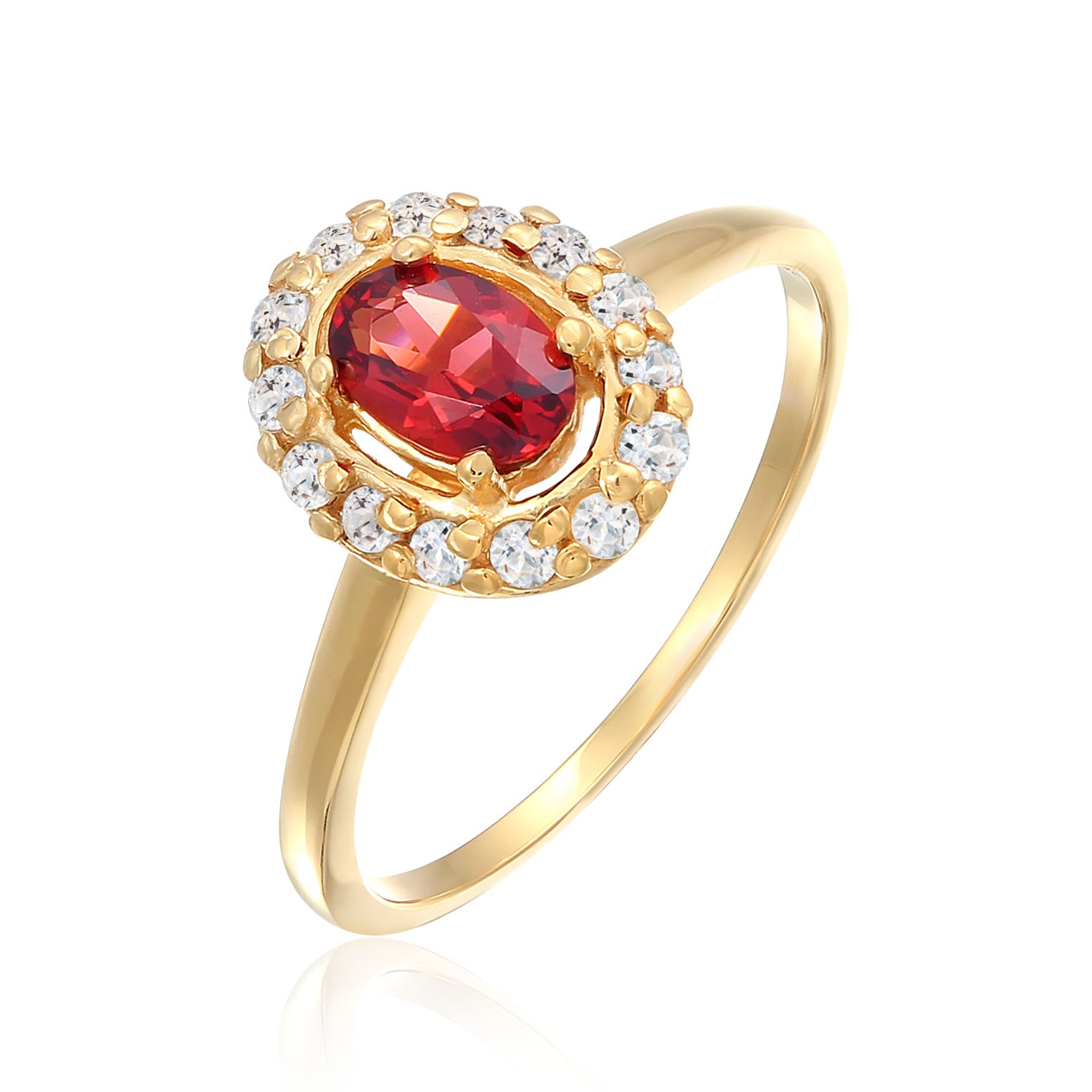 Gold - Elli PREMIUM | Solitär-Ring Klassik | Topas, Granat (Rot) | 585er Gelbgold