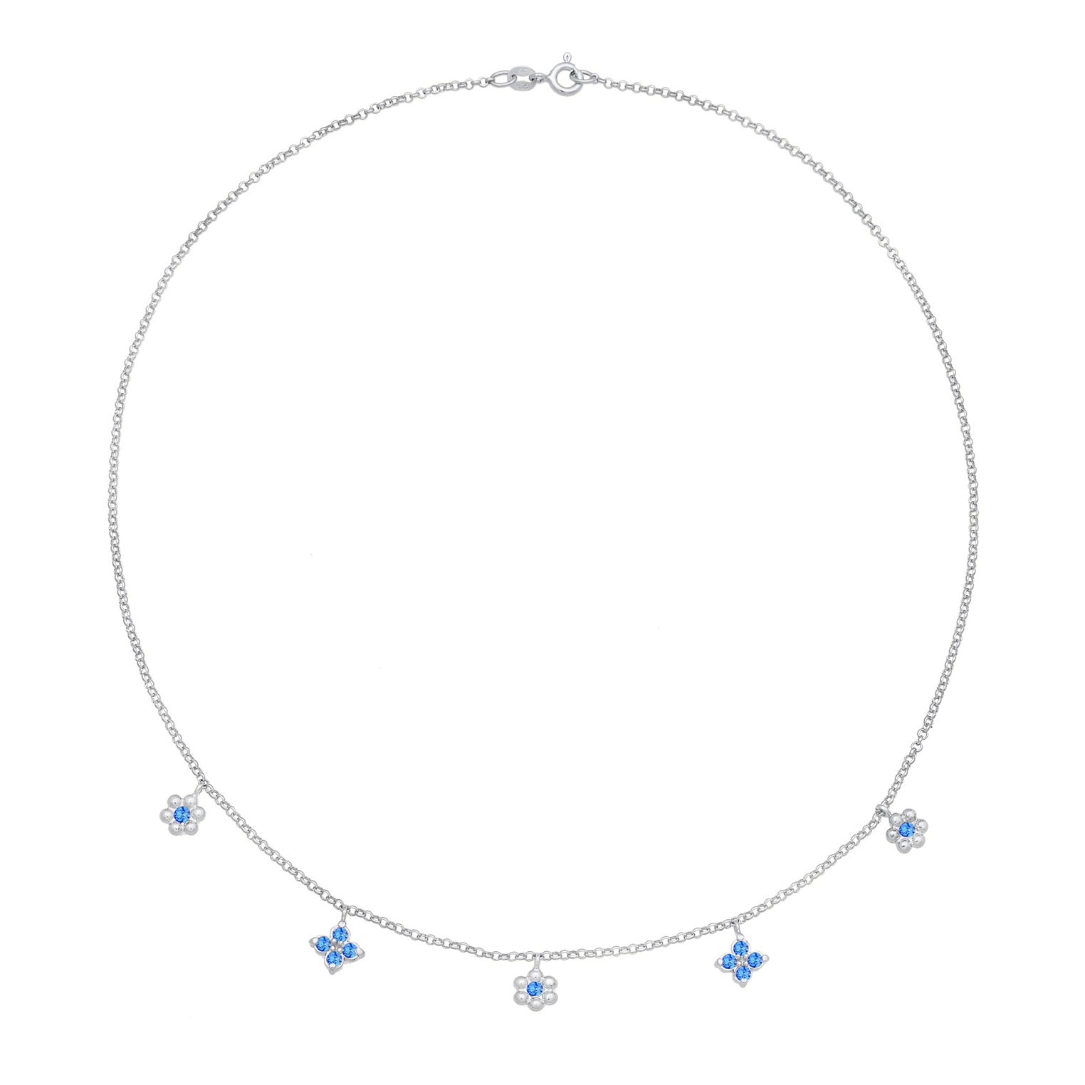 Silber - Elli | Halskette Blumen Anhänger | Kristalle (Blau) | 925er Sterling Silber
