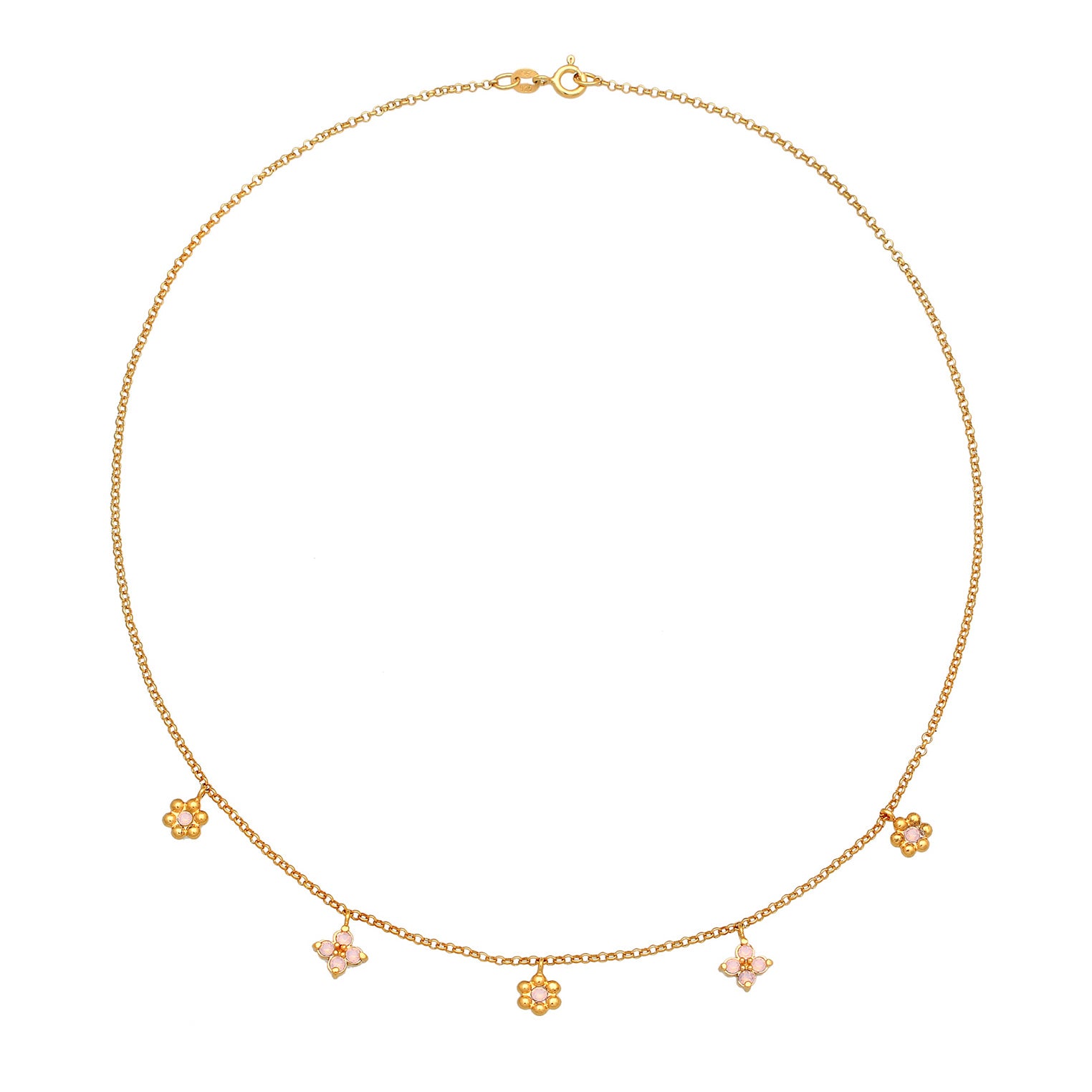 Gold - Elli | Halskette Blumen Anhänger | Kristalle (Blau) | 925er Sterling Silber