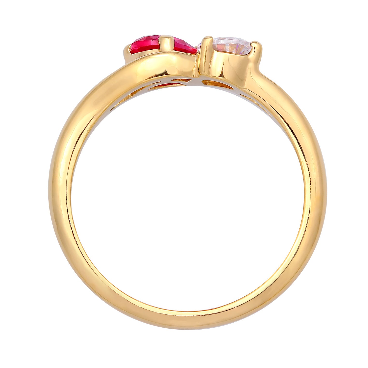 Gold - Elli | Verlobungsring Tropfen | Zirkonia (weiß) & Rubin, synthetisch (Pink) | 925er Sterling Silber vergoldet
