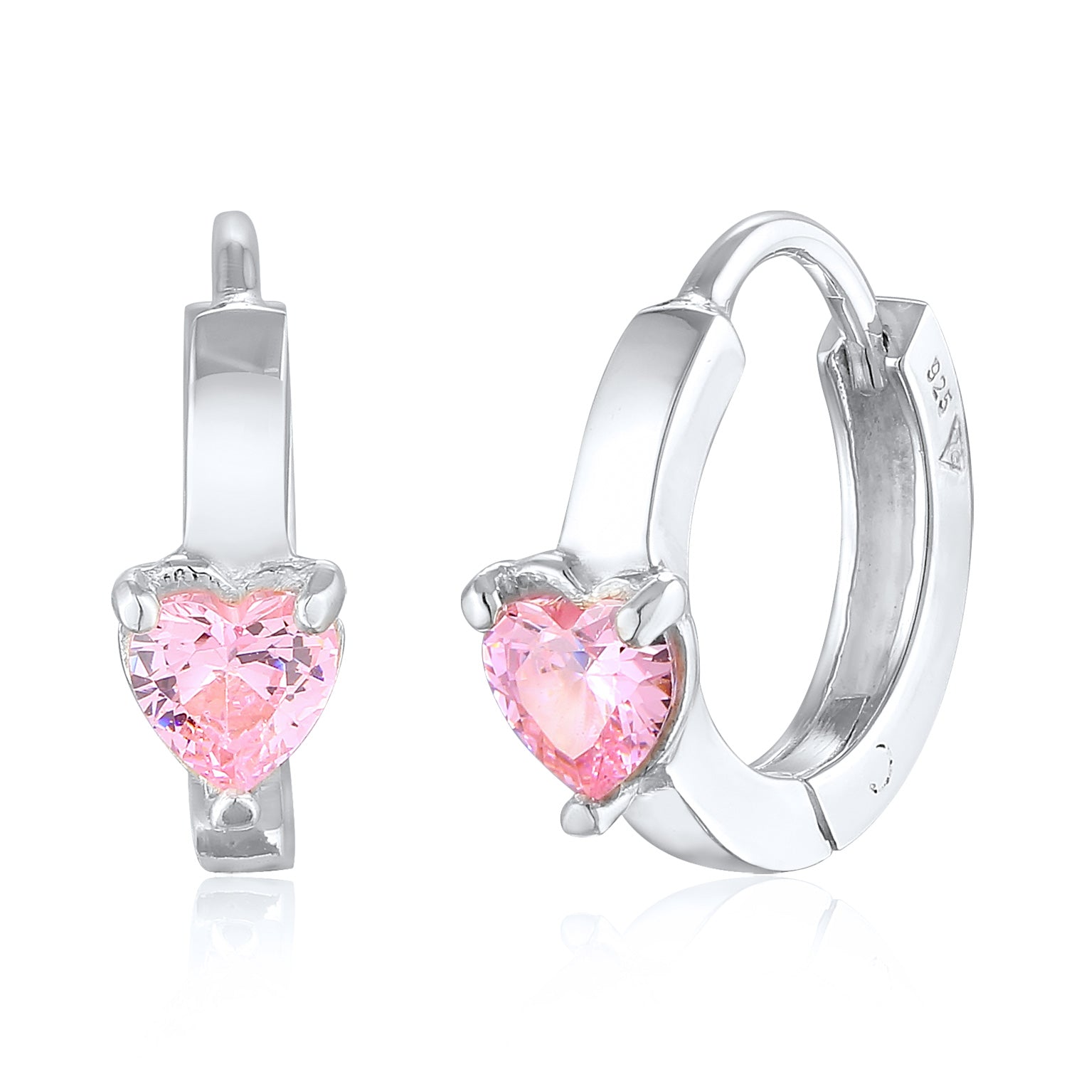 Silber - Elli | Creolen Herz | Zirkonia (Rosa) | 925er Sterling Silber