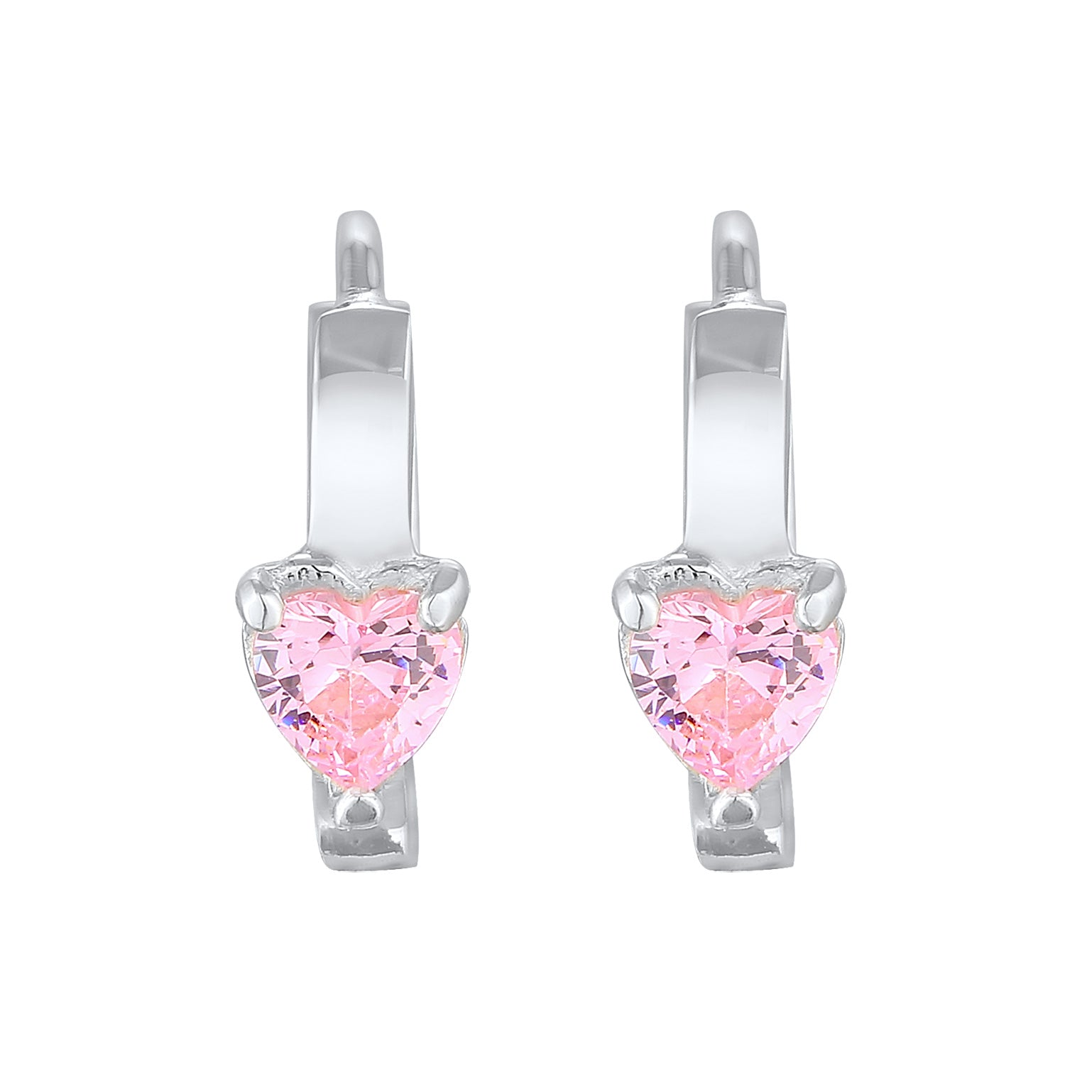 Silber - Elli | Creolen Herz | Zirkonia (Rosa) | 925er Sterling Silber