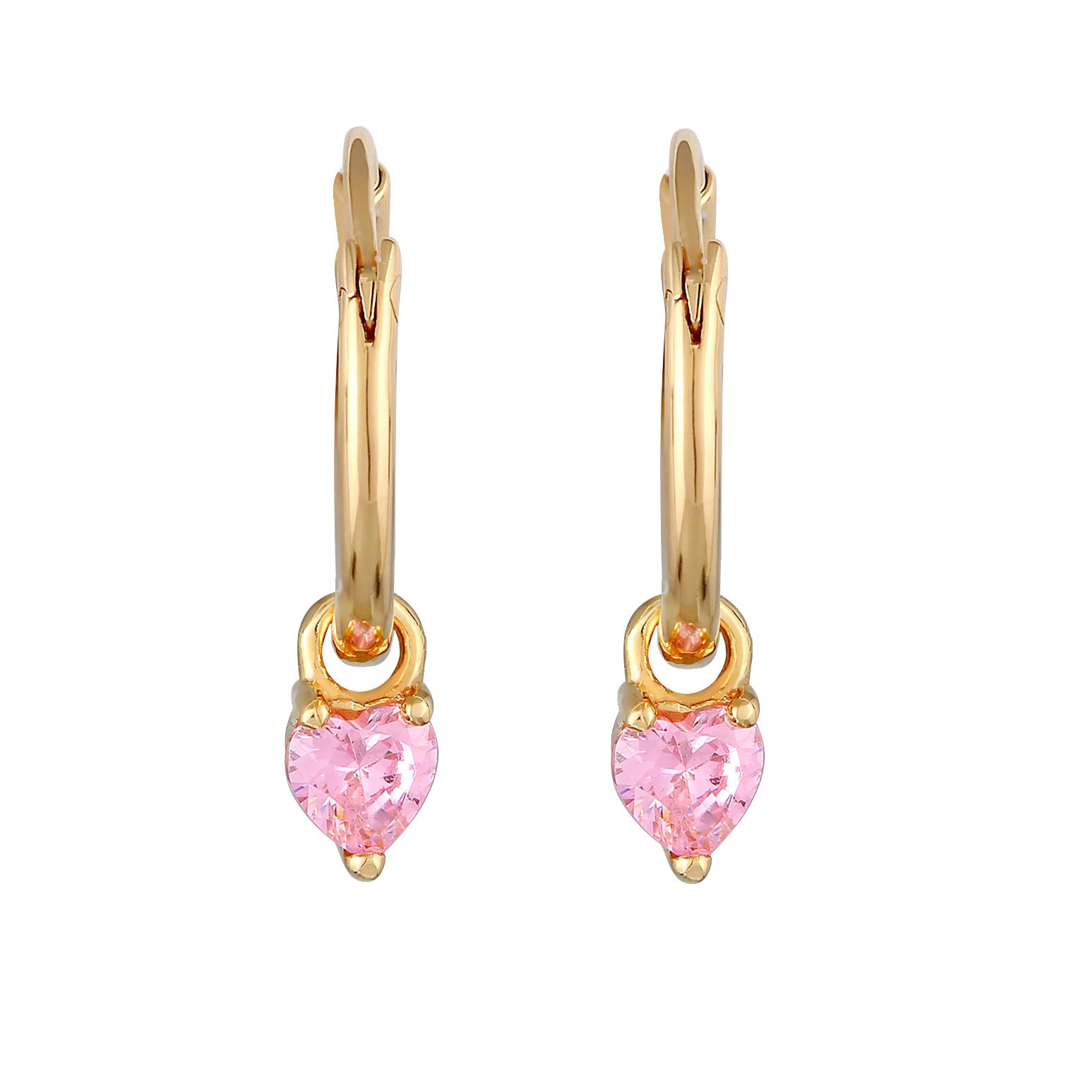 Gold - Elli | Creolen Herz | Zirkonia (Rosa) | 925er Sterling Silber vergoldet