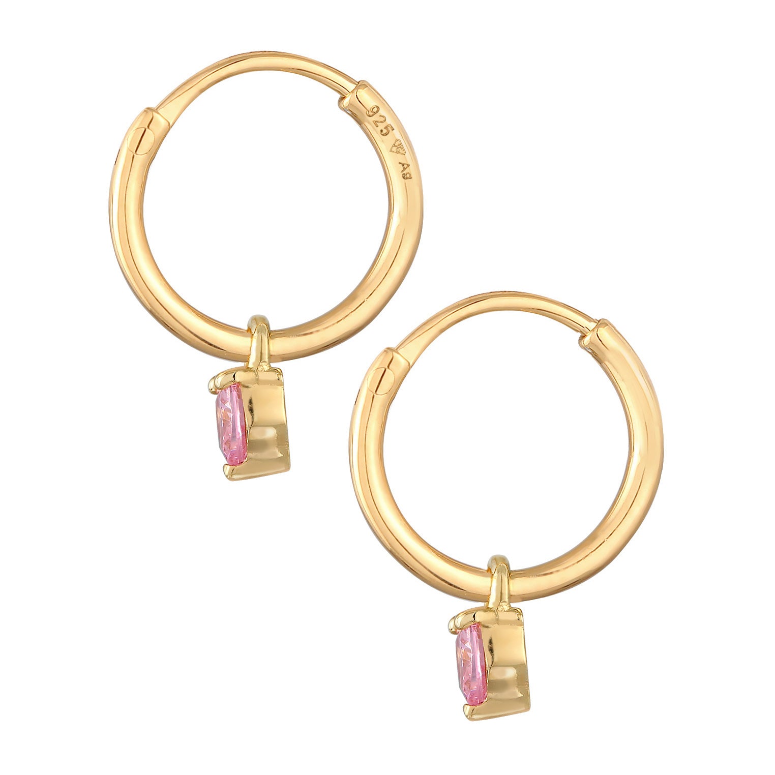Gold - Elli | Creolen Herz | Zirkonia (Rosa) | 925er Sterling Silber vergoldet