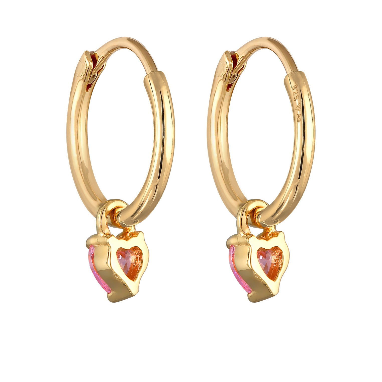 Gold - Elli | Creolen Herz | Zirkonia (Rosa) | 925er Sterling Silber vergoldet