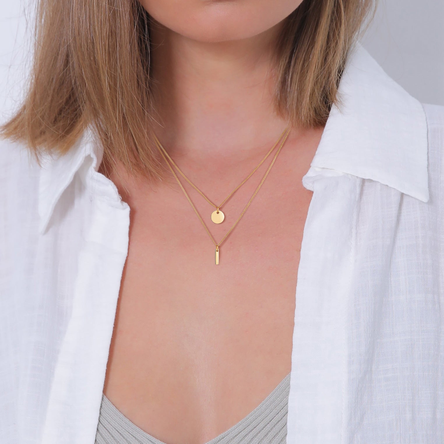 Gold - Elli | Layer-Halskette Stab Geo | 925 Sterling Silber vergoldet