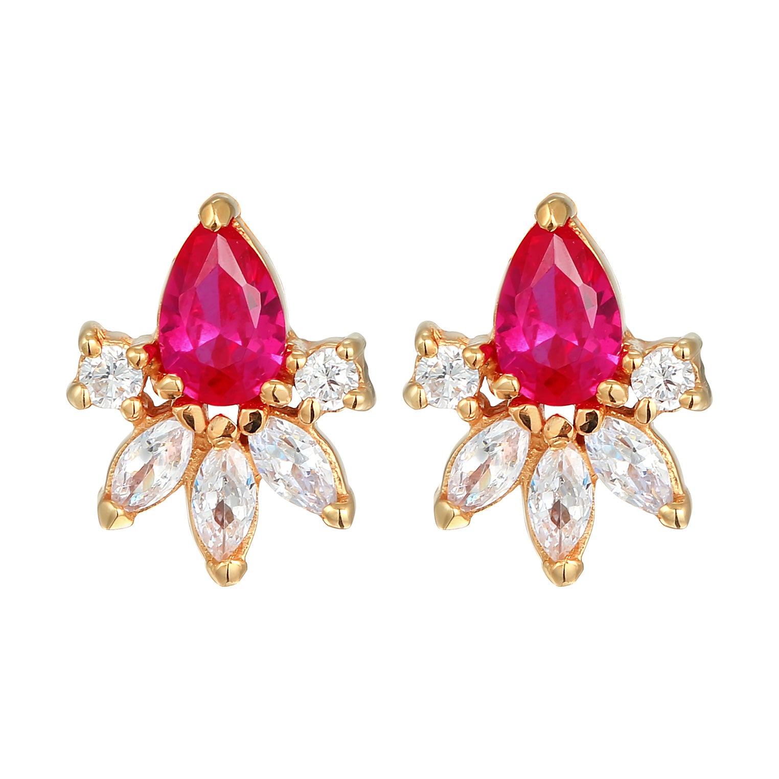 Gold - Elli | Ohrstecker Glamourös | Zirkonia, Synth. Rubin (Rosa) | 925er Sterling Silber vergoldet
