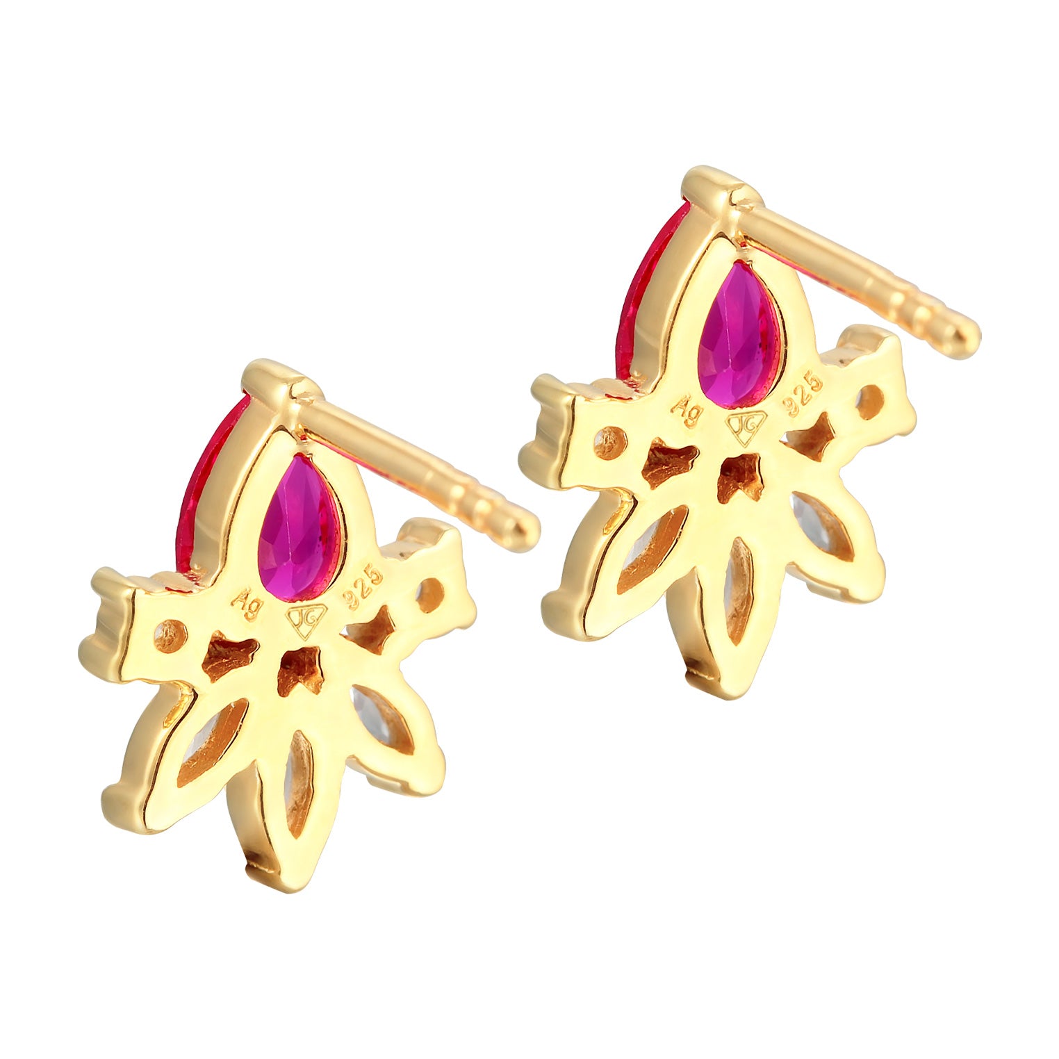 Gold - Elli | Ohrstecker Glamourös | Zirkonia, Synth. Rubin (Rosa) | 925er Sterling Silber vergoldet