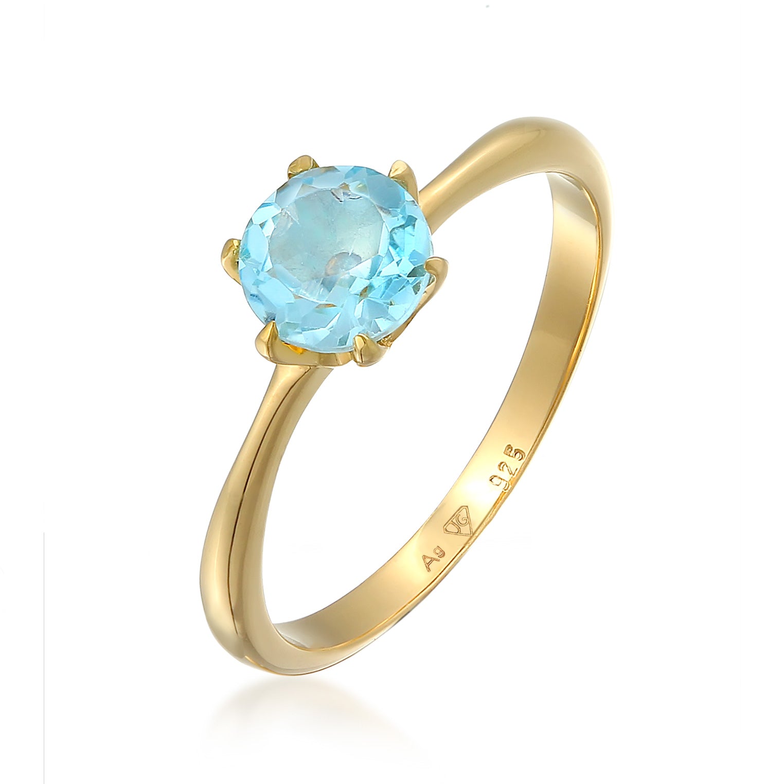 Gold - Elli PREMIUM | Solitär-Ring | Topas (Hellblau) | 925er Sterling Silber vergoldet
