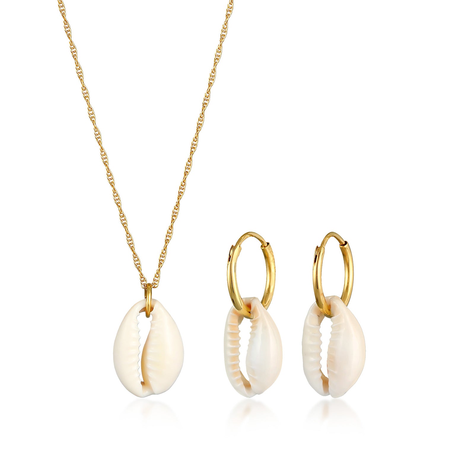 Gold - Elli | Schmuckset Kauri Muschel | 925er Sterling Silber vergoldet