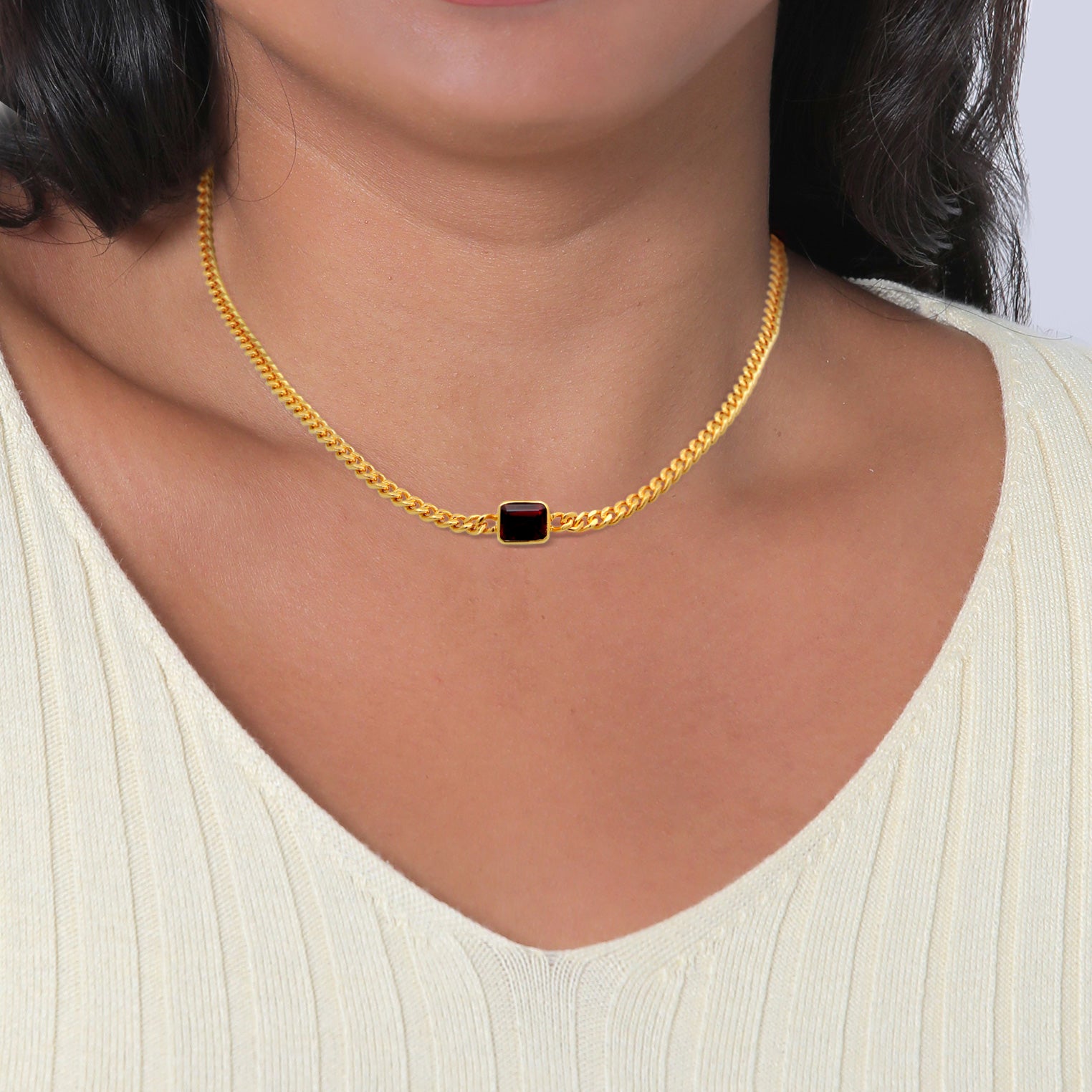 Gold - Elli PREMIUM | Choker Klassisch | Granat (Dunkelrot) | 925er Sterling Silber vergoldet