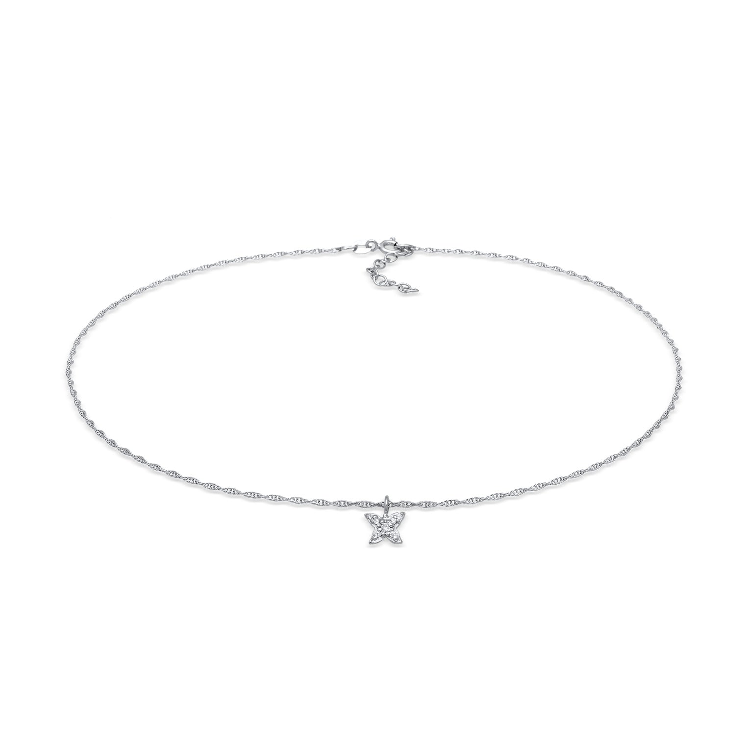 Silber - Elli | Choker Schmetterling Anhänger | Zirkonia (Weiß) | 925er Sterling Silber