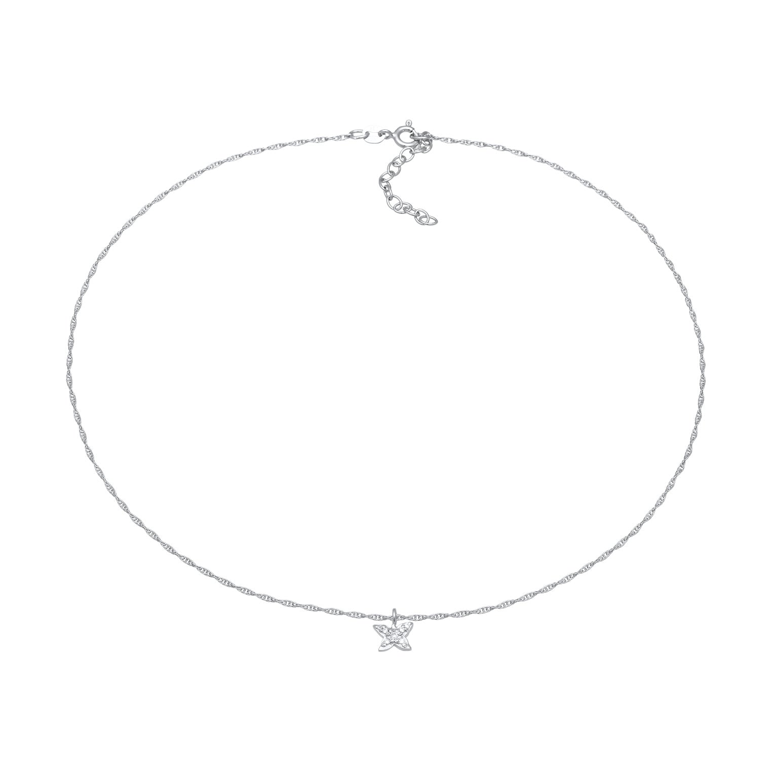 Silber - Elli | Choker Schmetterling Anhänger | Zirkonia (Weiß) | 925er Sterling Silber