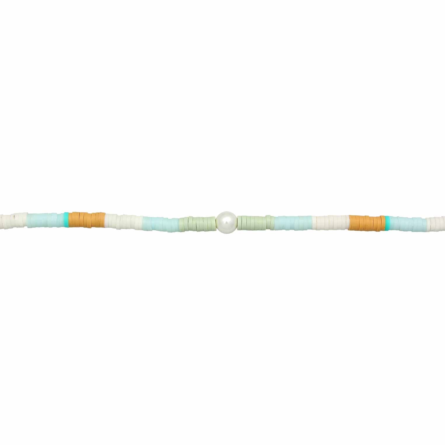 Zweifarbig - Elli | Halskette Surfer Trend | Muschelkernperlen, Heishi Perlen (Bunt) | 925er Sterling Silber vergoldet