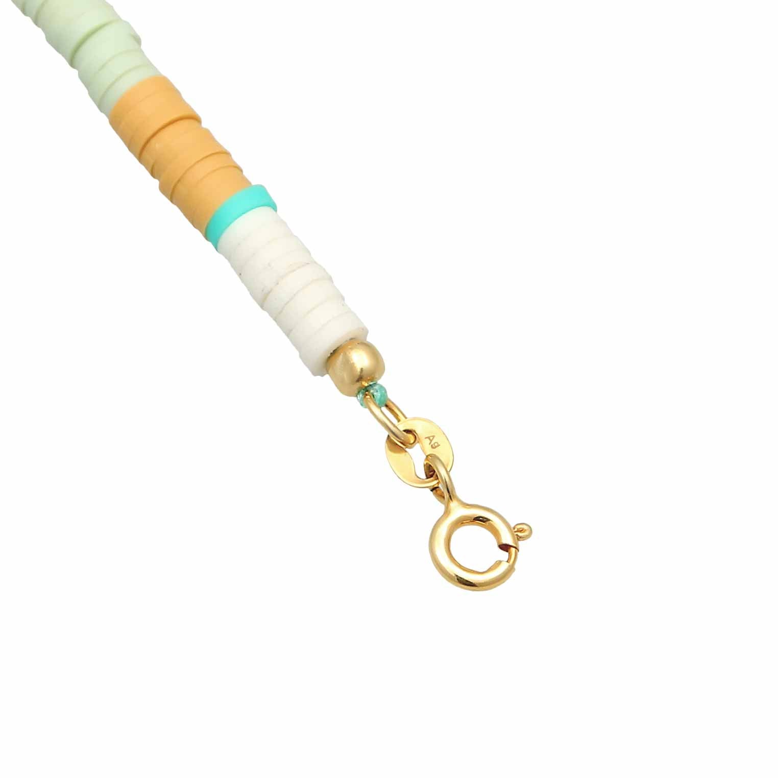 Zweifarbig - Elli | Halskette Surfer Trend | Muschelkernperlen, Heishi Perlen (Bunt) | 925er Sterling Silber vergoldet