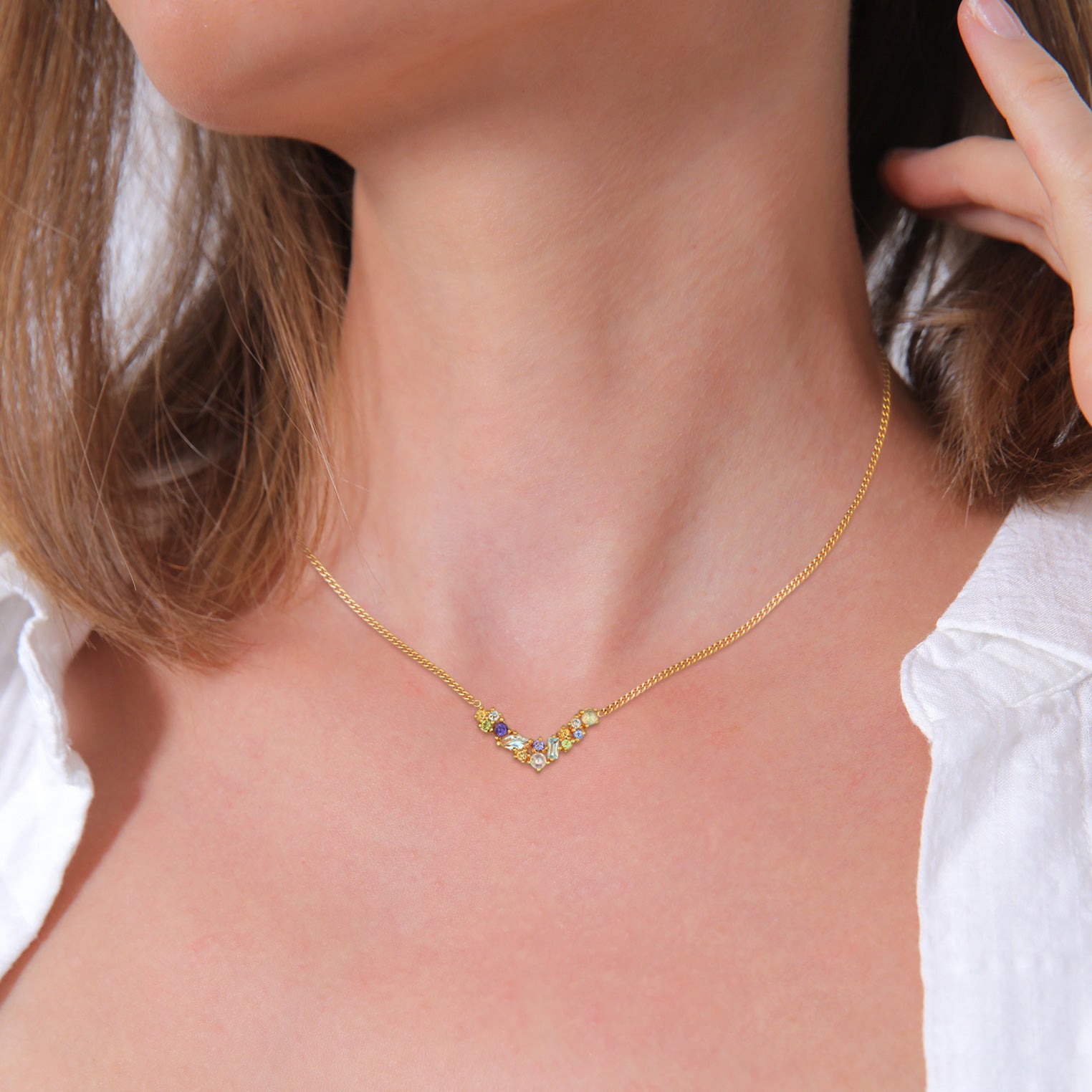 Gold - Elli PREMIUM | Halskette V-Form | Onyx, Mondstein, Topas (Bunt) | 925er Sterling Silber vergoldet