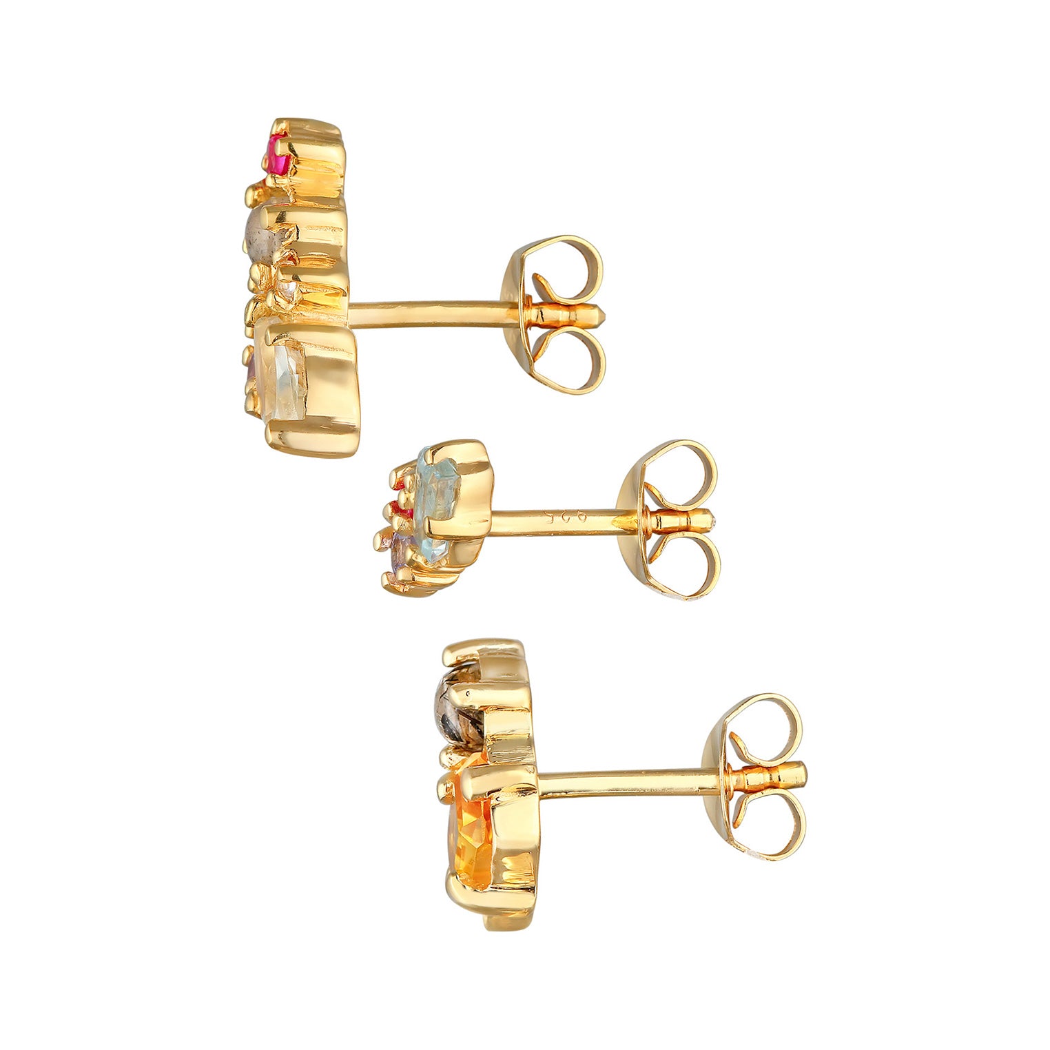 Gold - Elli PREMIUM | Ohrstecker Set | Labradorit, Topas, Mondstein (Bunt) | 925er Sterling Silber vergoldet
