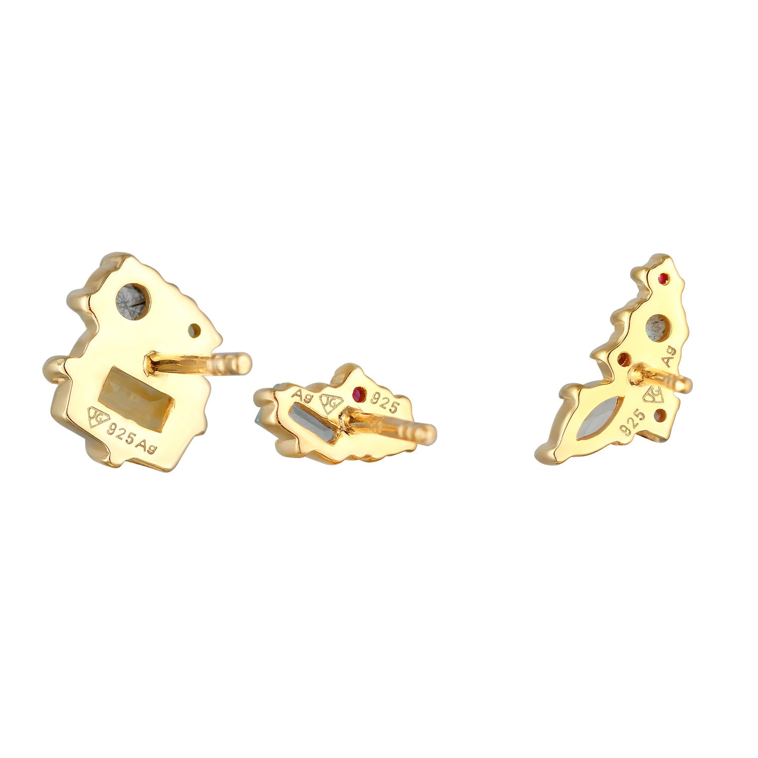 Gold - Elli PREMIUM | Ohrstecker Set | Labradorit, Topas, Mondstein (Bunt) | 925er Sterling Silber vergoldet