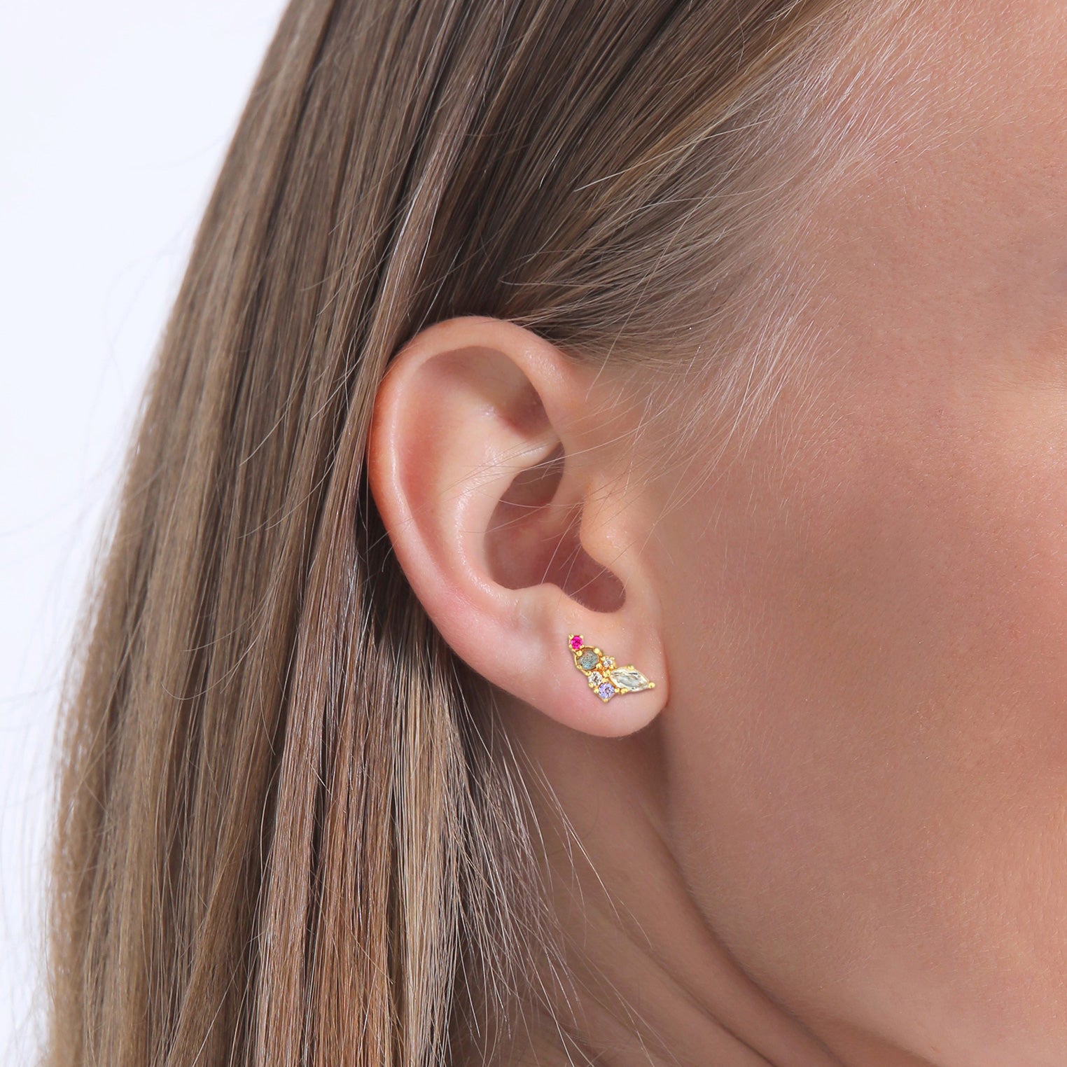 Gold - Elli PREMIUM | Ohrstecker Set | Labradorit, Topas, Mondstein (Bunt) | 925er Sterling Silber vergoldet