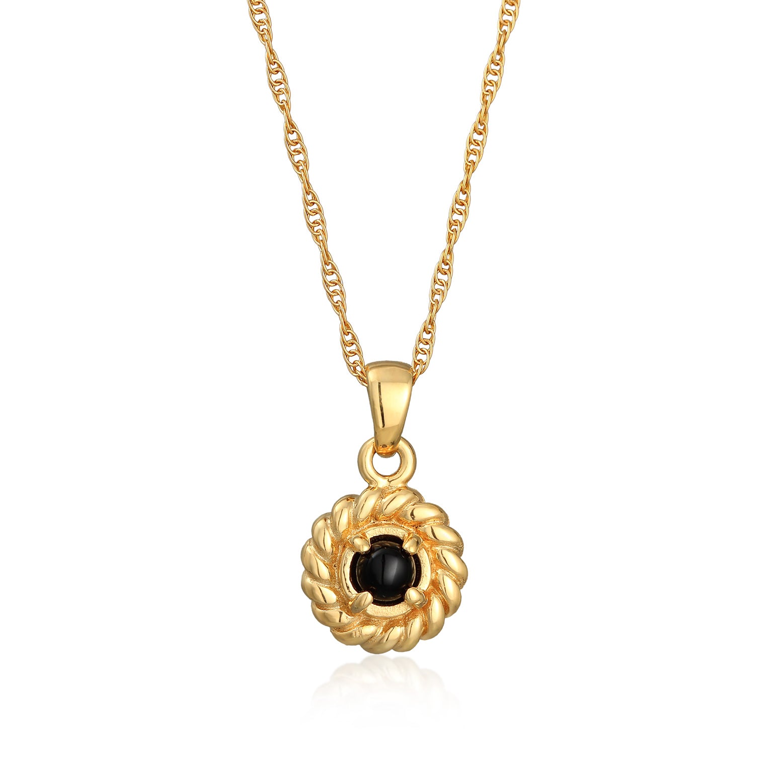 Gold - Elli | Halskette Vintage | Onyx Edelstein (Schwarz) | 925er Sterling Silber vergoldet
