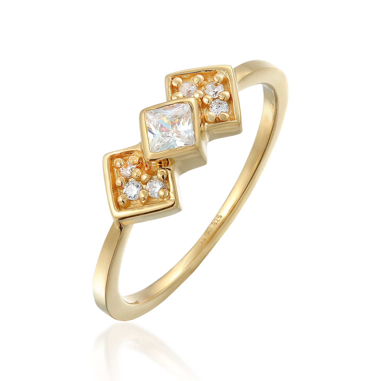 Gold - Elli | Ring Geo Vintage | Zirkonia (Weiß) | 925er Sterling Silber vergoldet
