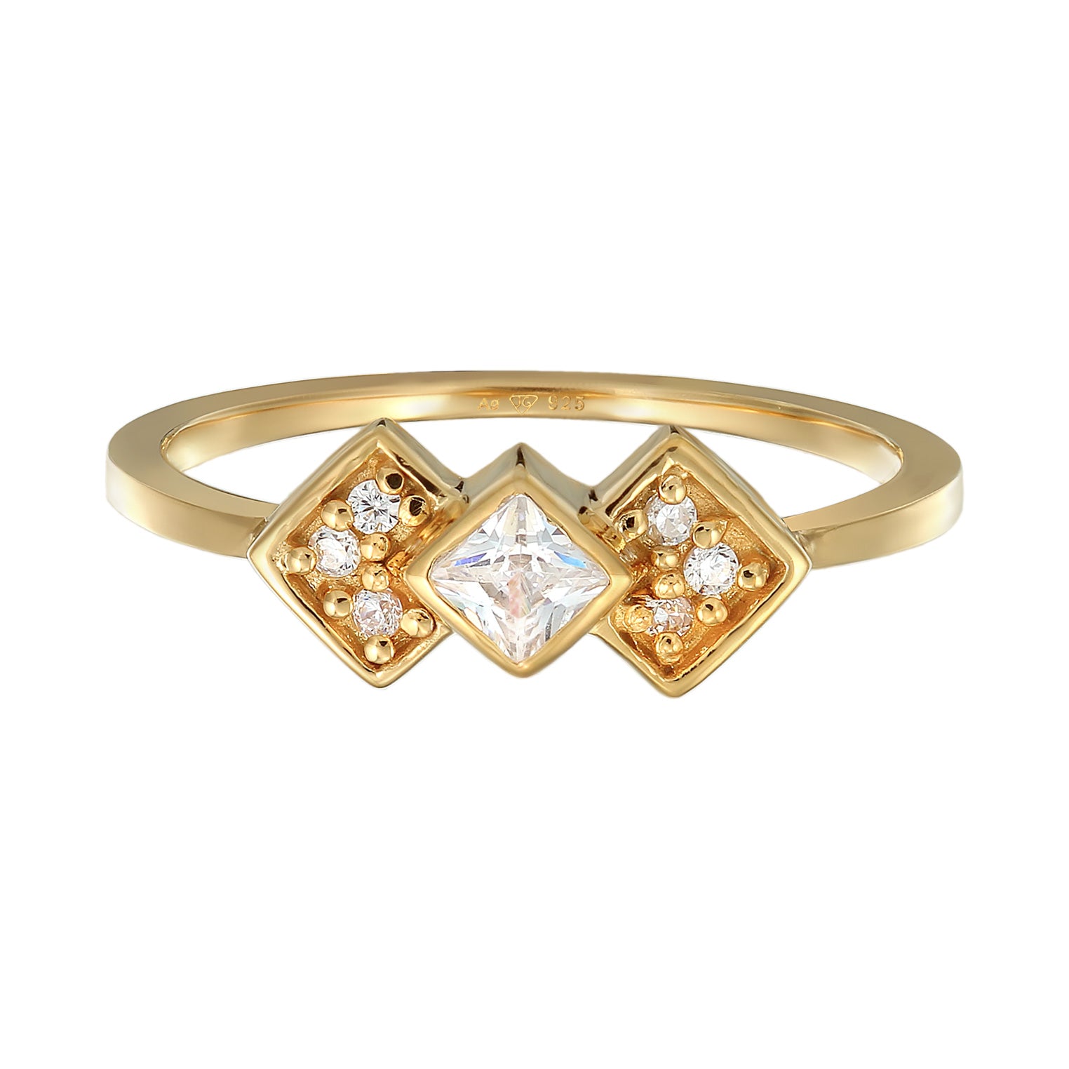Gold - Elli | Ring Geo Vintage | Zirkonia (Weiß) | 925er Sterling Silber vergoldet