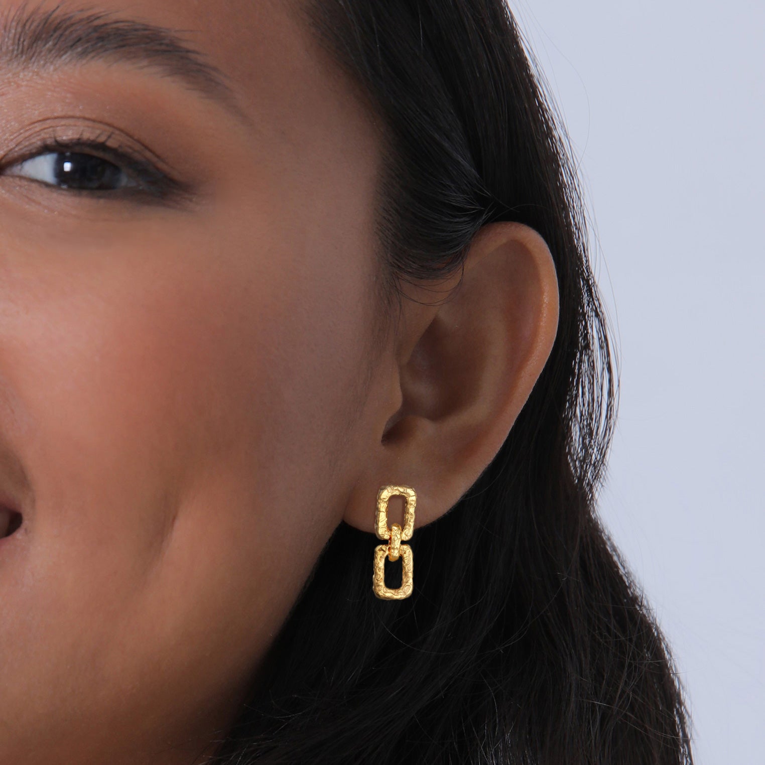 Gold - Elli | Ohrhänger Rechteck Organic | 925er Sterling Silber vergoldet