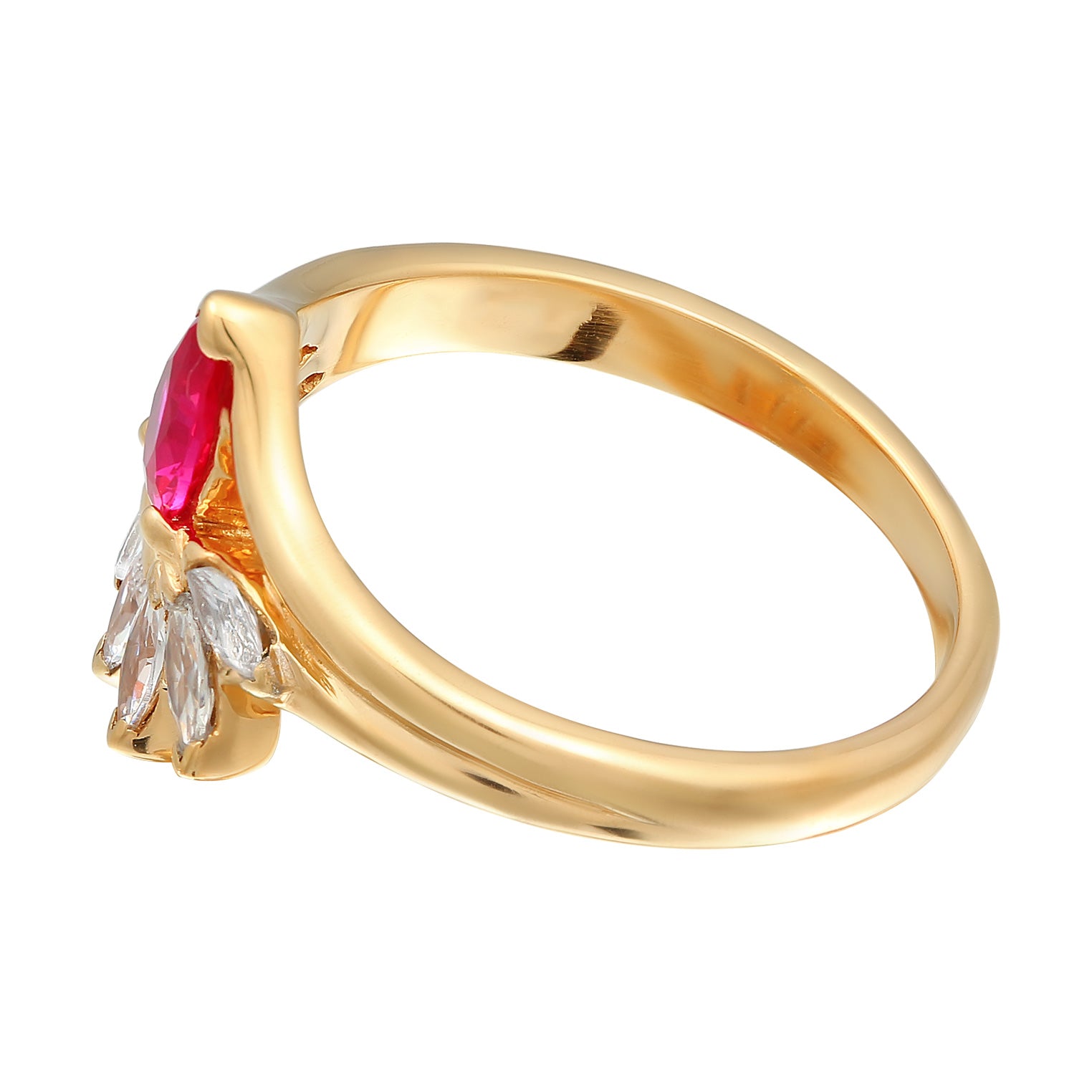 Gold - Elli | Ring Glamourös | Zirkonia, synth. Rubin (Weiß, Pink) | 925er Sterling Silber vergoldet