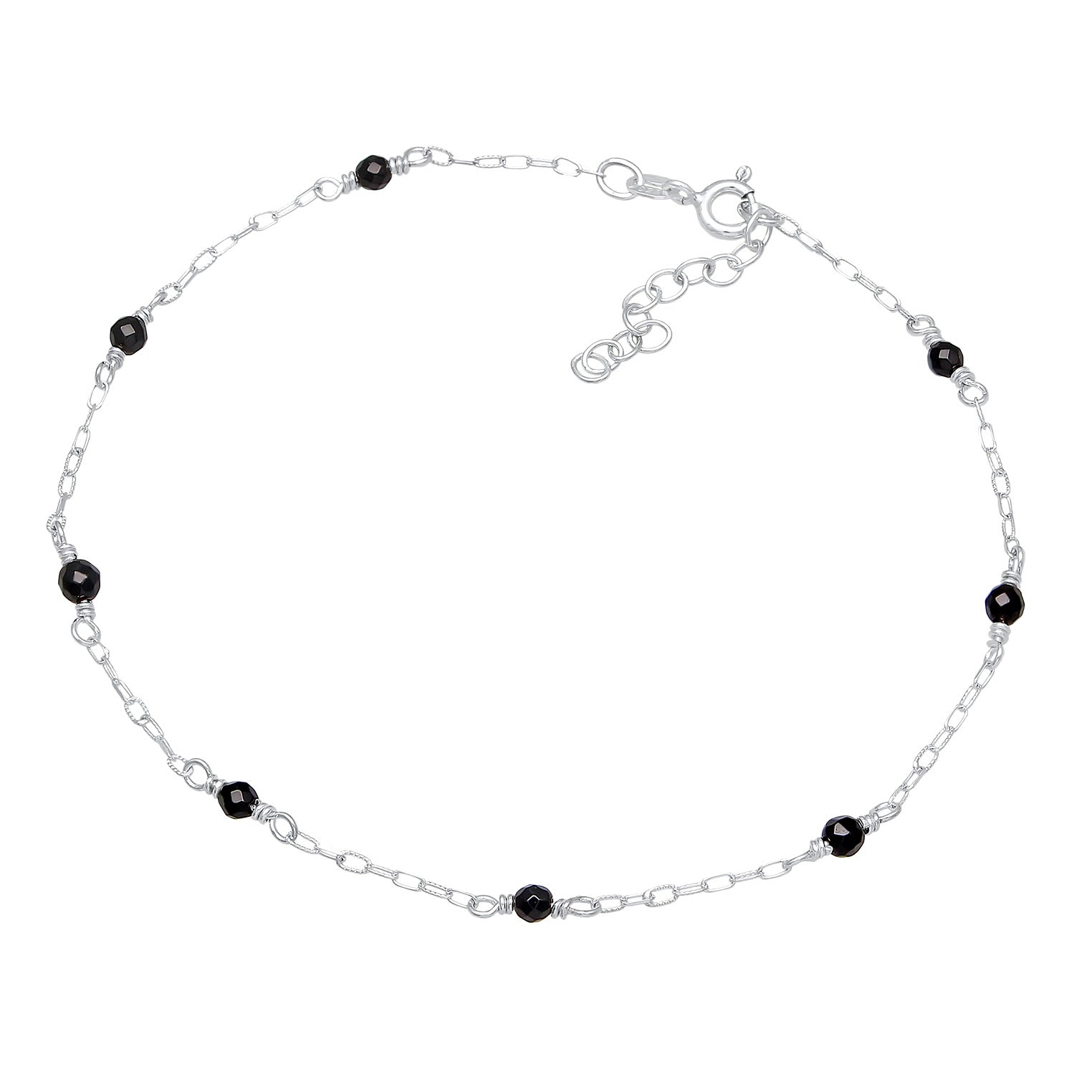 Silber - Elli | Fußkettchen Beads | Onyx Perlen (Schwarz) | 925er Sterling Silber