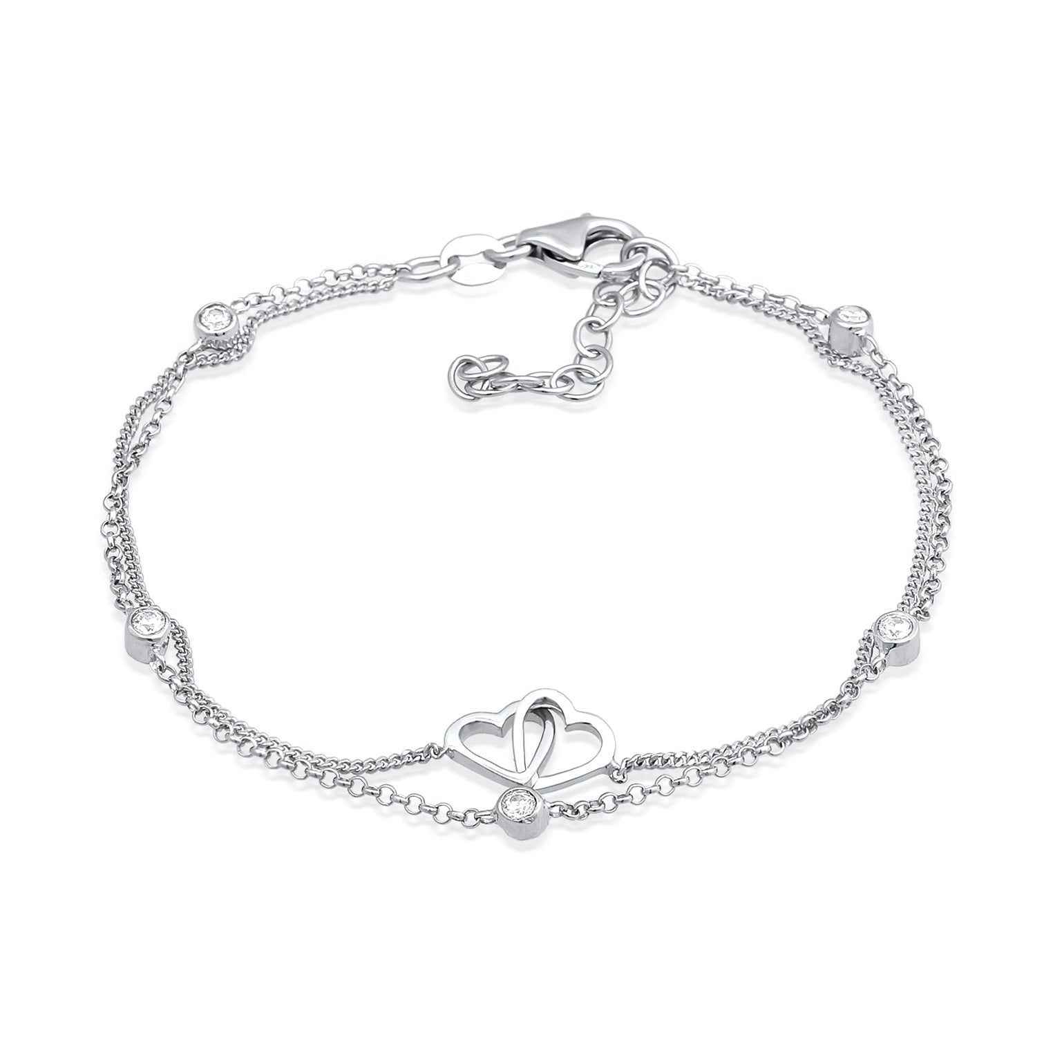 Silber - Elli | Layer-Armband Herz | Zirkonia (Weiß) | 925er Sterling Silber