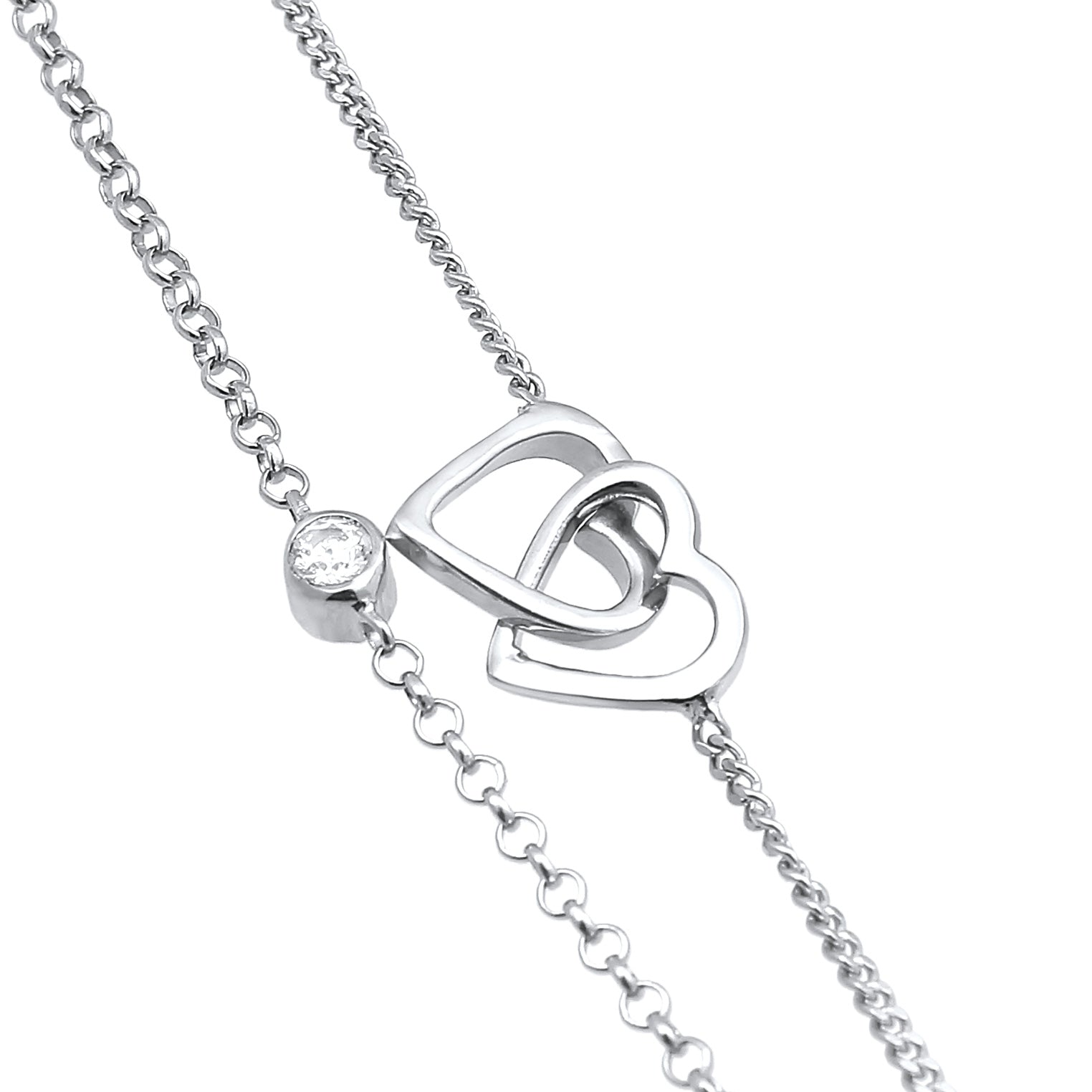 Silber - Elli | Layer-Armband Herz | Zirkonia (Weiß) | 925er Sterling Silber