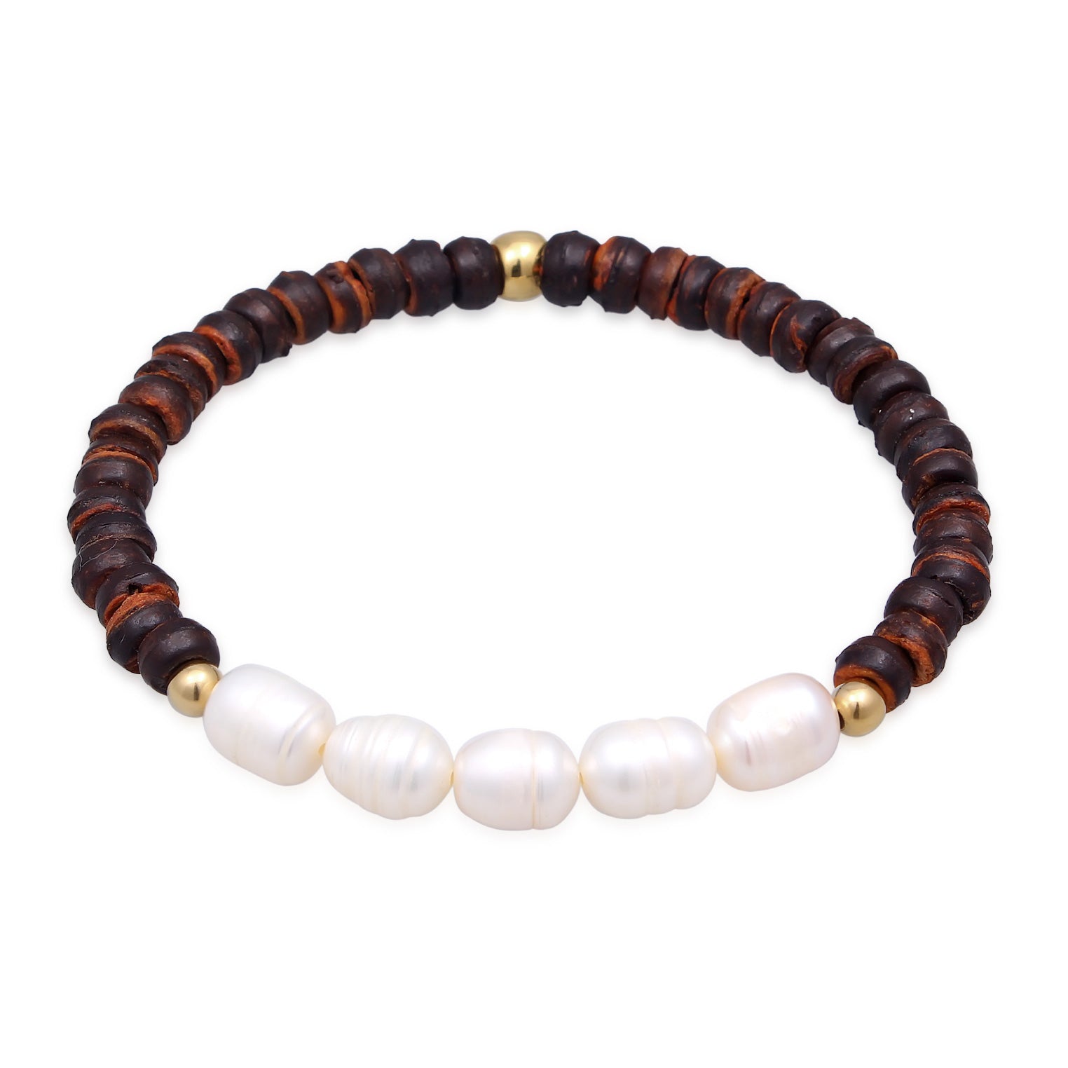 Braun - Elli PREMIUM | Armband Boho Kokosnuss | Süßwasserzuchtperlen | 925 Sterling Silber