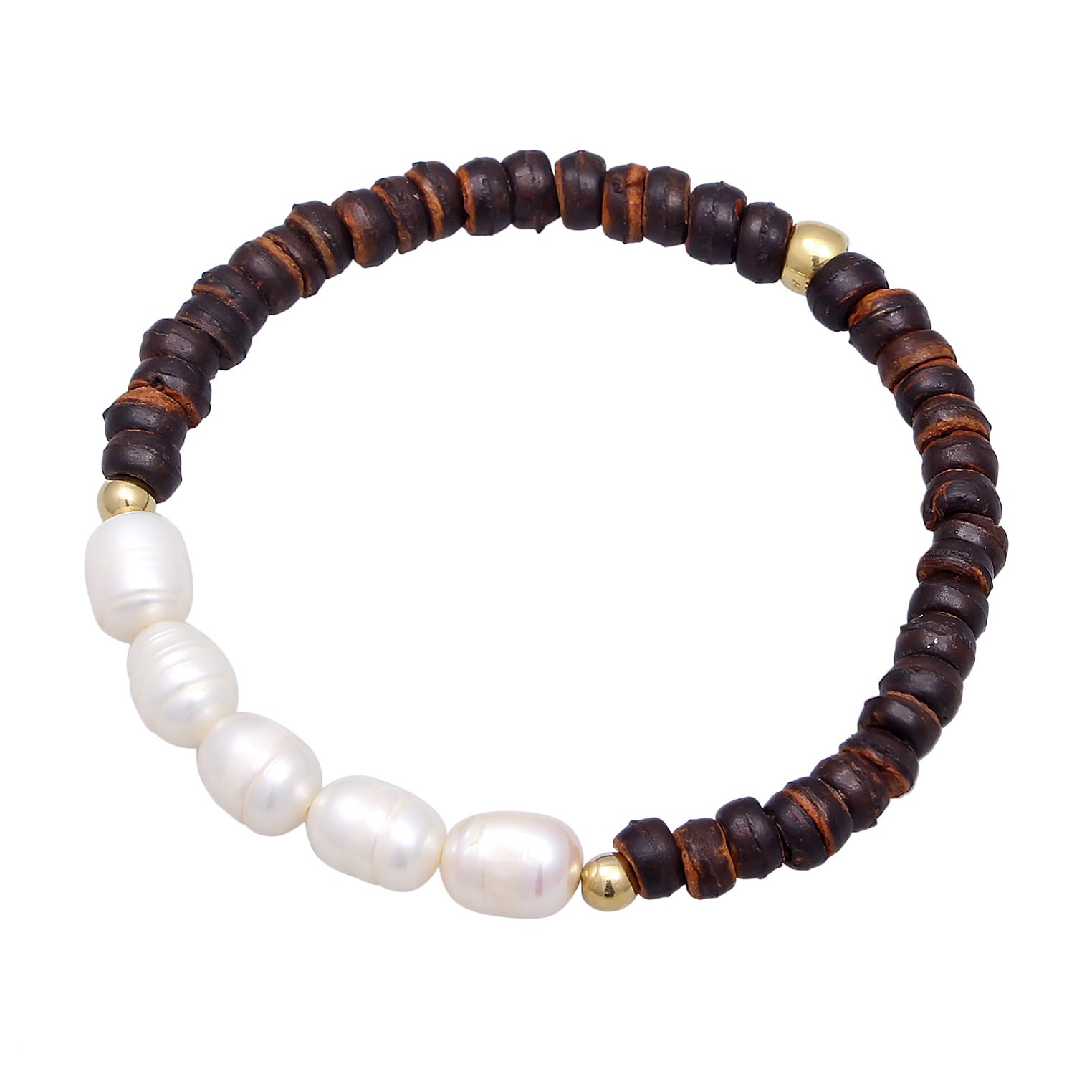 Braun - Elli PREMIUM | Armband Boho Kokosnuss | Süßwasserzuchtperlen | 925 Sterling Silber