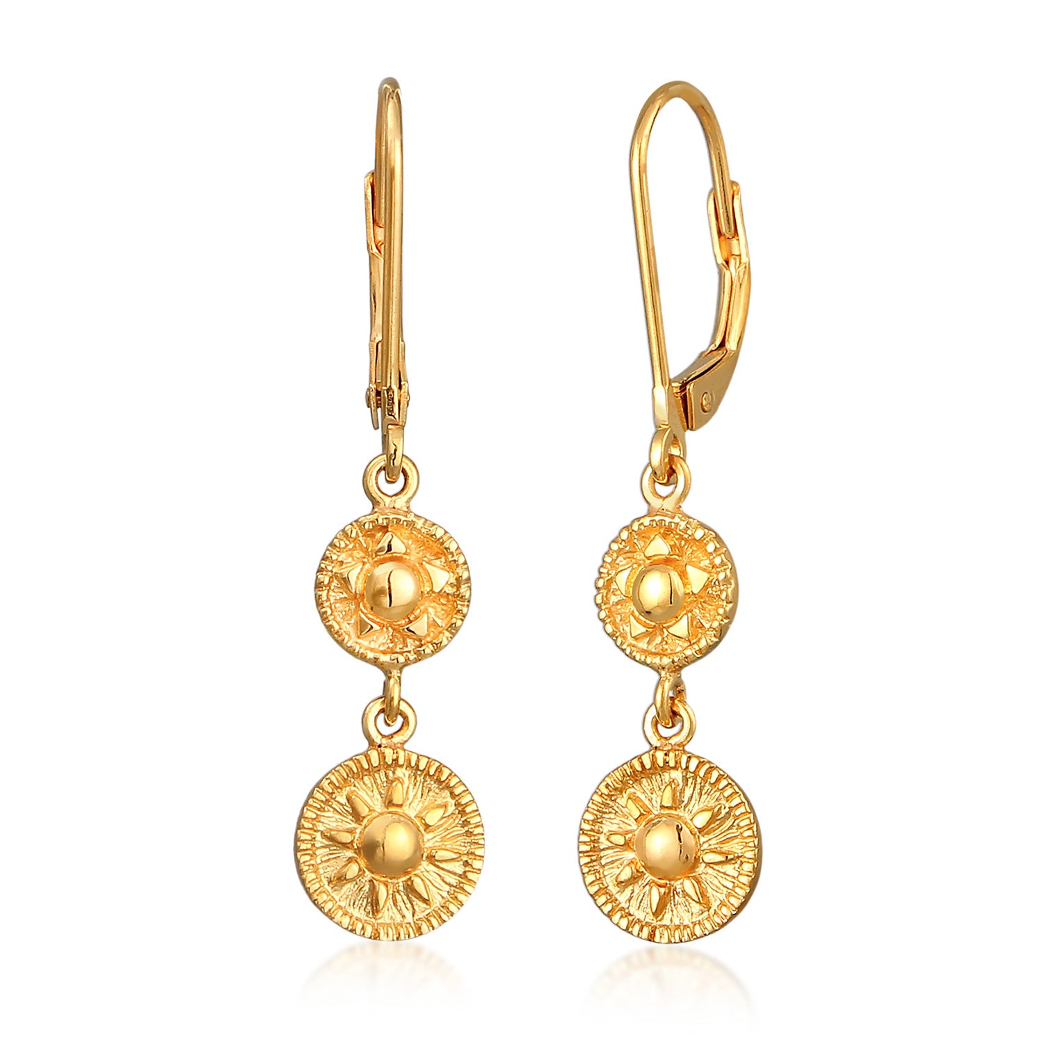 Gold - Elli | Ohrhänger Münze Sonne | 925er Sterling Silber vergoldet